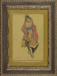 Élégante au Châle Rose, Técnica mixta sobre papel de Georges Manzana Pissarro, 1913