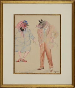 Madame la Dinde et Monsieur Cochon, Watercolour & Colour Crayon on Paper