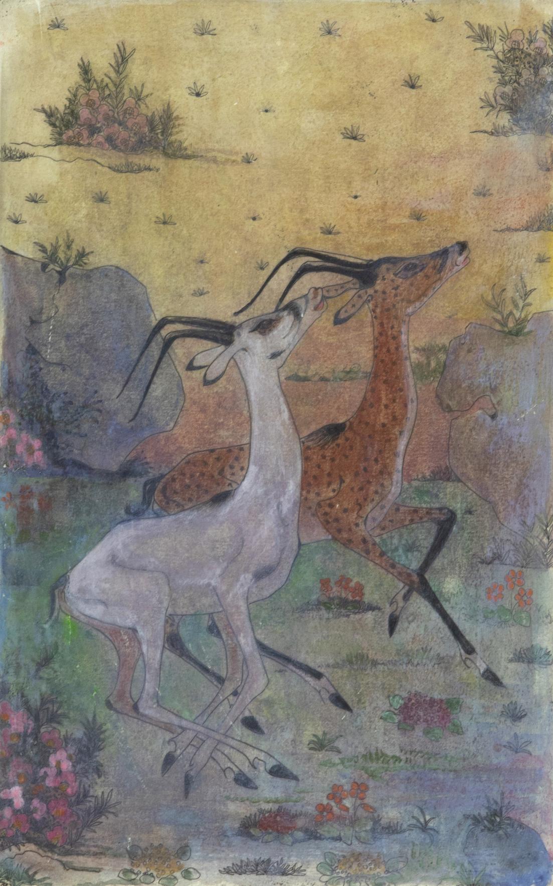 Gazelles by Orovida Pissarro (1893-1968)
Watercolour, hand-coloured over an etching
27.5 x 17.5 cm (10 ⅞ x 6 ⅞ inches)
Signed lower right Orovida

Provenance
Private collection, Europe

Artist biography
Orovida Camille Pissarro, Lucien and Esther