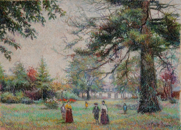 Hughes Claude Pissarro Landscape Art - Dimanche à la campagne by H. Claude Pissarro - Post-Impressionist pastel