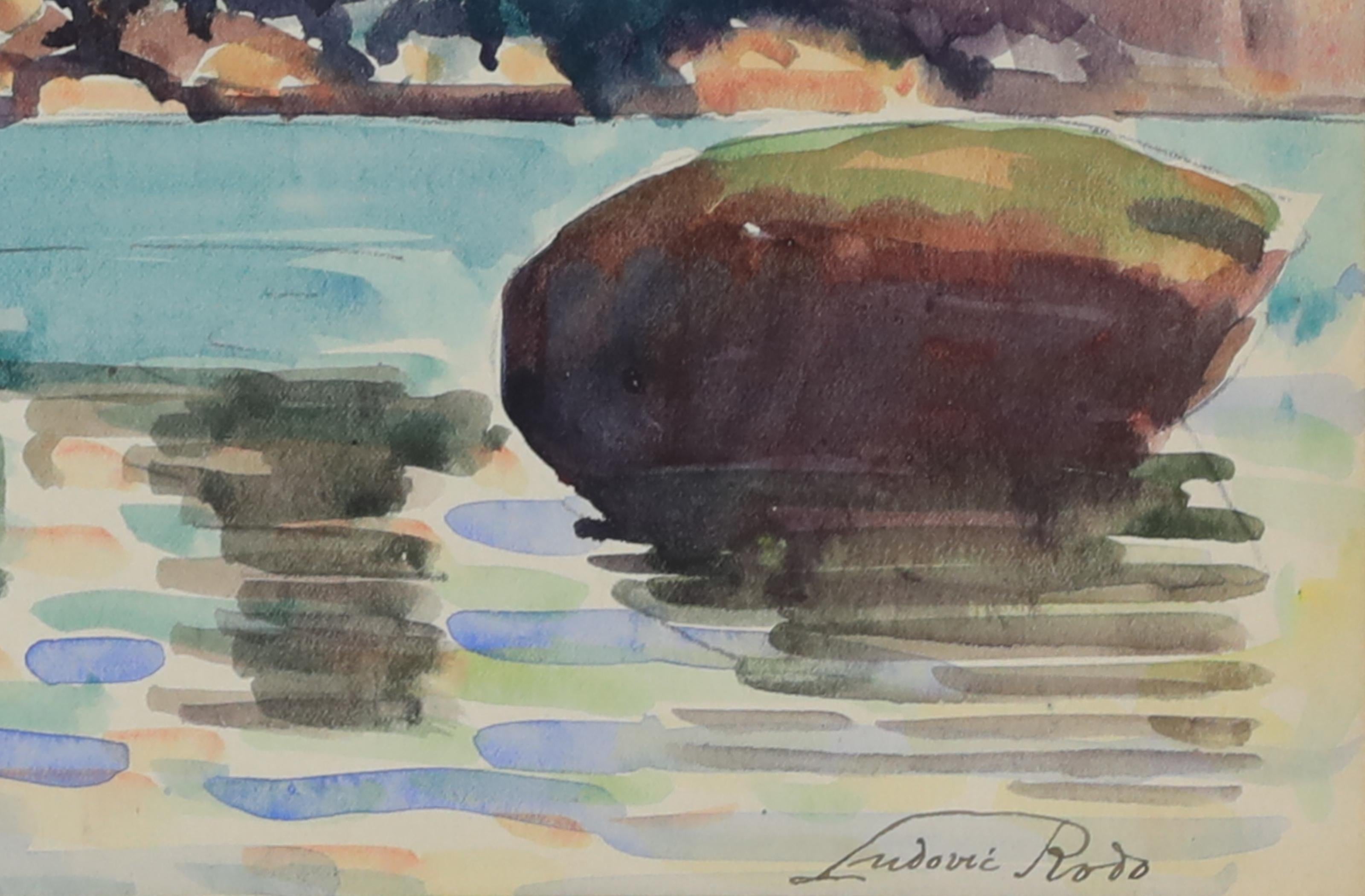 Paysage de l'Aven von Ludovic-Rodo Pissarro – Aquarell, Küstenszene im Angebot 2