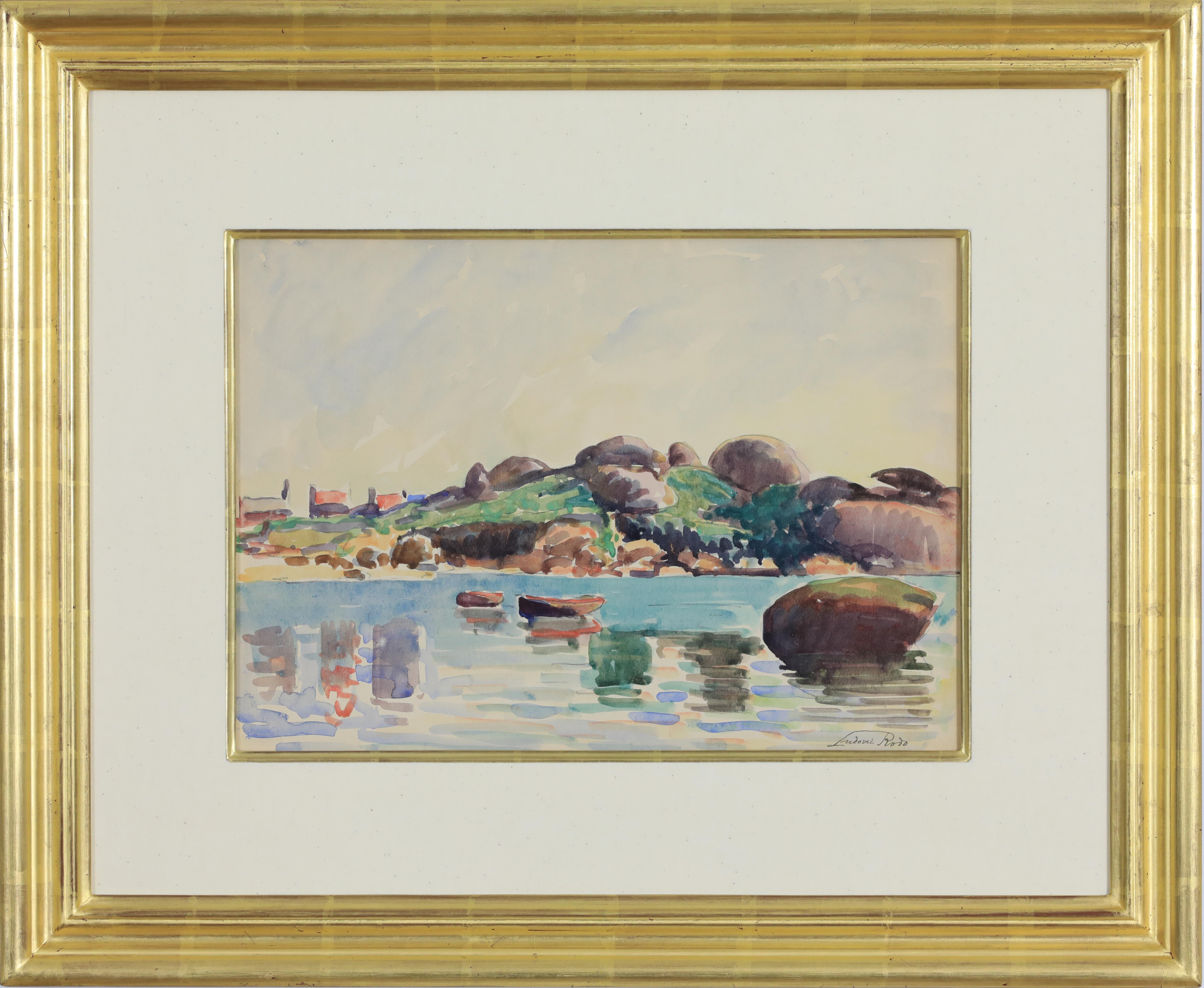Paysage de l'Aven von Ludovic-Rodo Pissarro – Aquarell, Küstenszene im Angebot 1