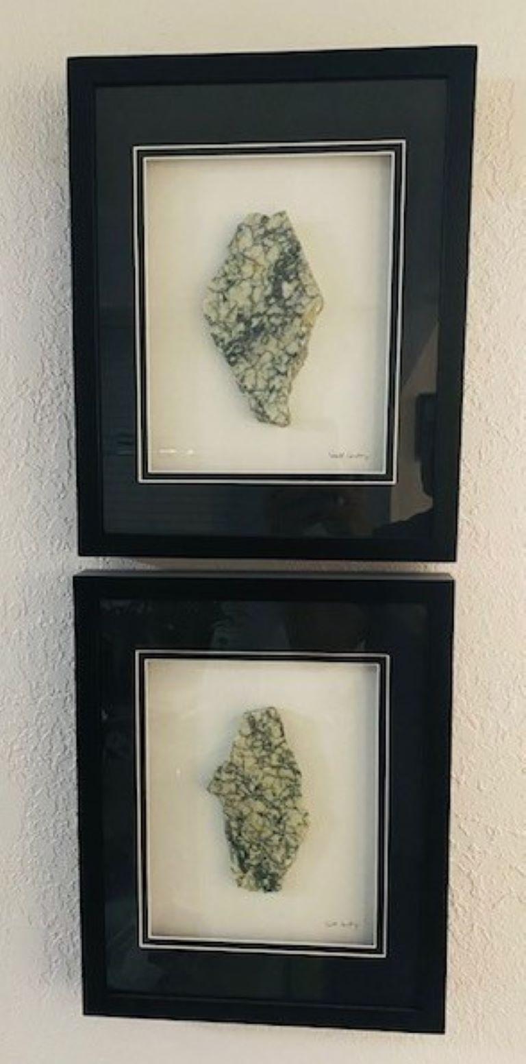 Pair of 11x14 Framed Stone Artwork (Campan Vert Marble) For Sale 1