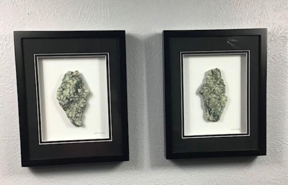 Pair of 11x14 Framed Stone Artwork (Campan Vert Marble) For Sale 2