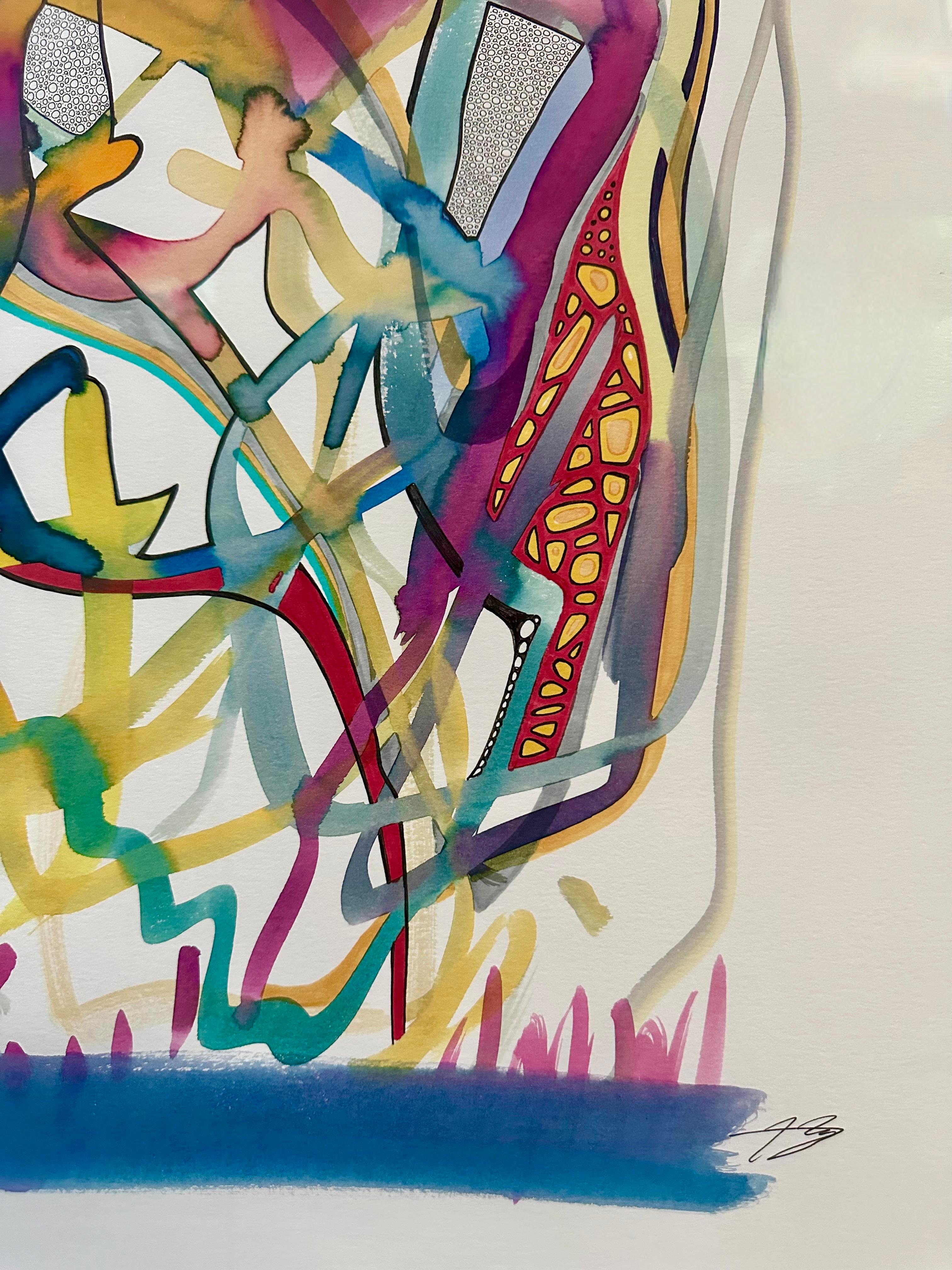 Robert Bentley se incorporó a la galería en 2019, al principio de su carrera. Trabaja principalmente con acuarela y pluma y tinta, y combina trazos abstractos y gestuales con dibujos intensamente detallados y precisos. Influido por su amor a la