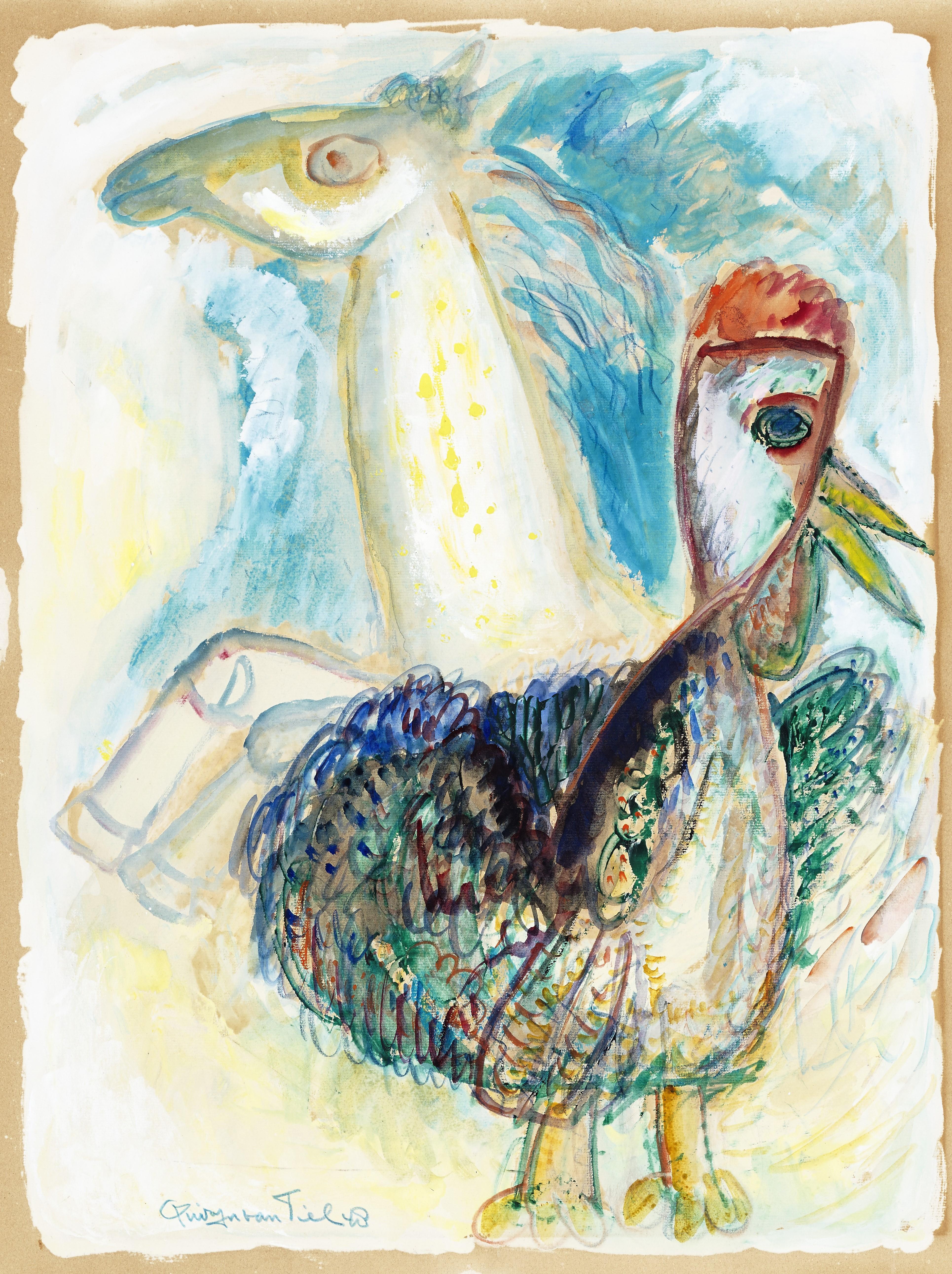 Quirijn van Tiel Animal Art - Horse and bird