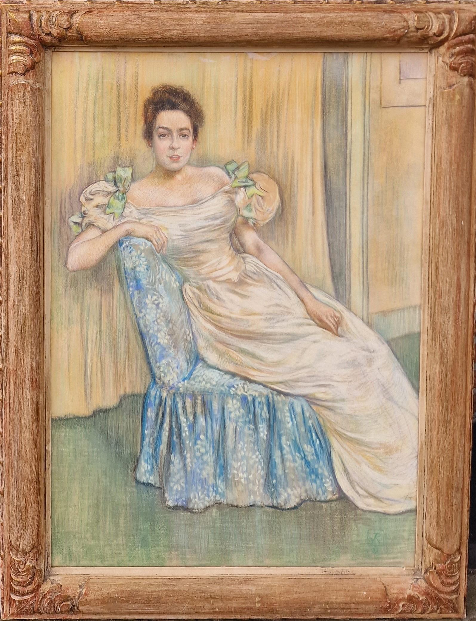THEO VAN RYSSELBERGHE
Gent 1862-1926 Saint-Clair, Var

LES RUBANS VERTS
Portrait of Marquerite Mommen-Ithiers
1897

Pastel on paper
90 x 65 cm. 
Signed and dated: lower right with monogram ‘97 Portrait of Marquerite Mommen-Ithiers'

Provenance: