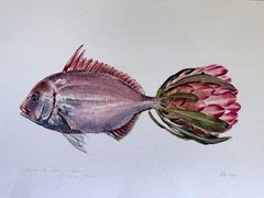 Hand Finished Botanical Fish Giclée Print with Protea Flower Limited Edition