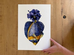 Surrealer, von Hand veredelter Giclée-Druck: Tropischer Fisch mit violettem Stiefmütterchen-Schwanz