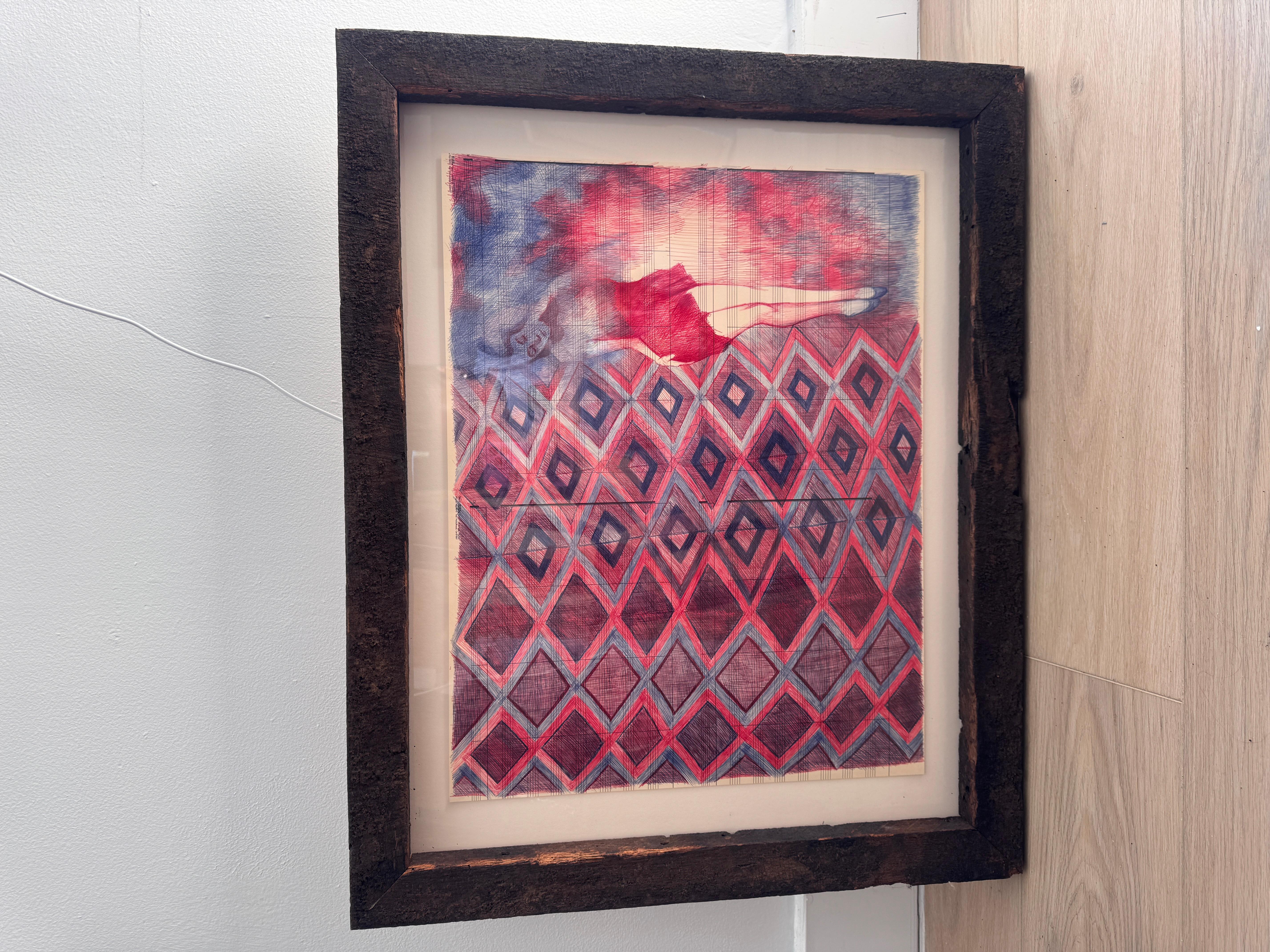 Untitled is a one-of-a-kind mixed media
artwork by contemporary artist Vanessa
Prager, renowned for her intricate and
expressive figurative pieces. This captivating
drawing features a delicate female figure in a
flowing red dress, subtly emerging