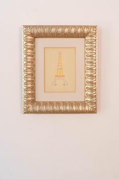 Colourful Eiffel Tower pencil drawing on paper by Paloma Picasso (1972)
