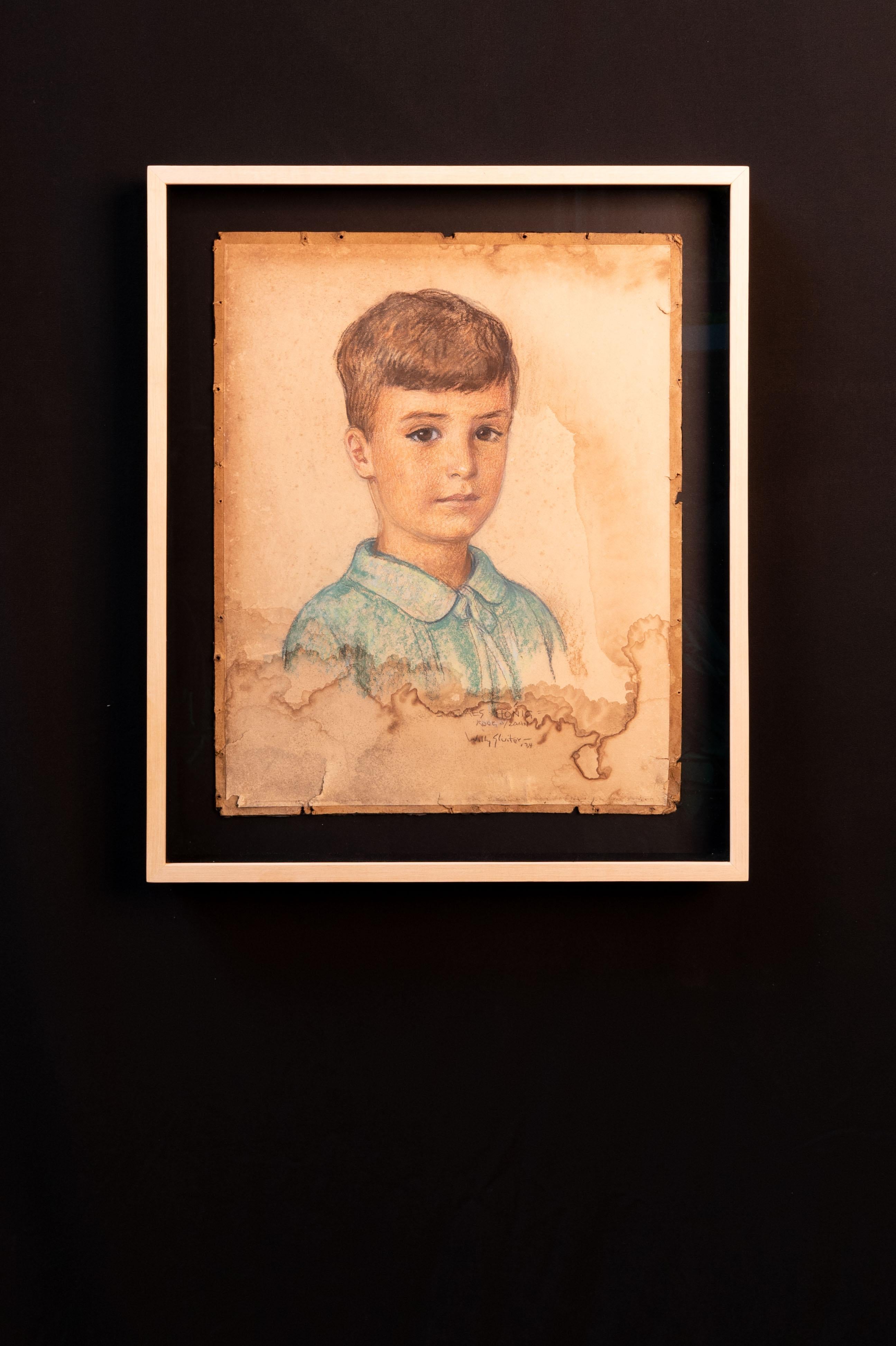 Portrait pencil drawing of a Dutch young boy (1934) - Art by Willy Sluiter