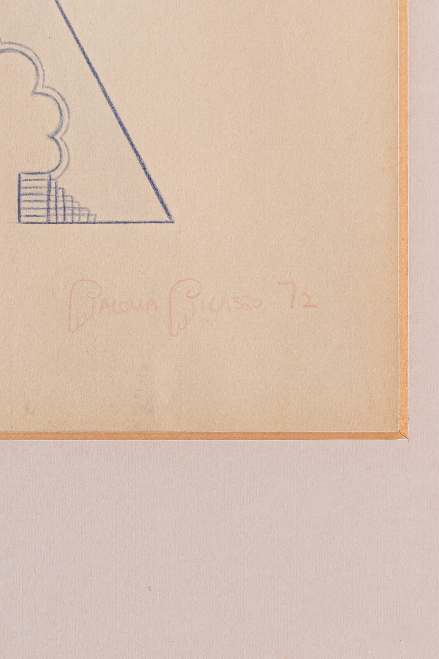 Disegno a matita su carta della colorata Torre Eiffel di Paloma Picasso (1972) 2