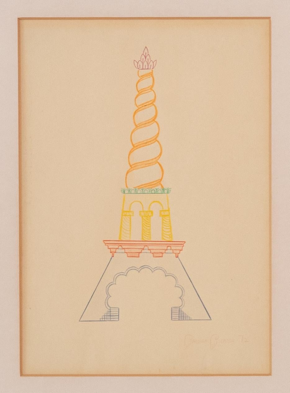 Disegno a matita su carta della colorata Torre Eiffel di Paloma Picasso (1972) 1