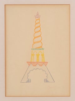 Colourful Eiffel Tower pencil drawing on paper by Paloma Picasso (1972)