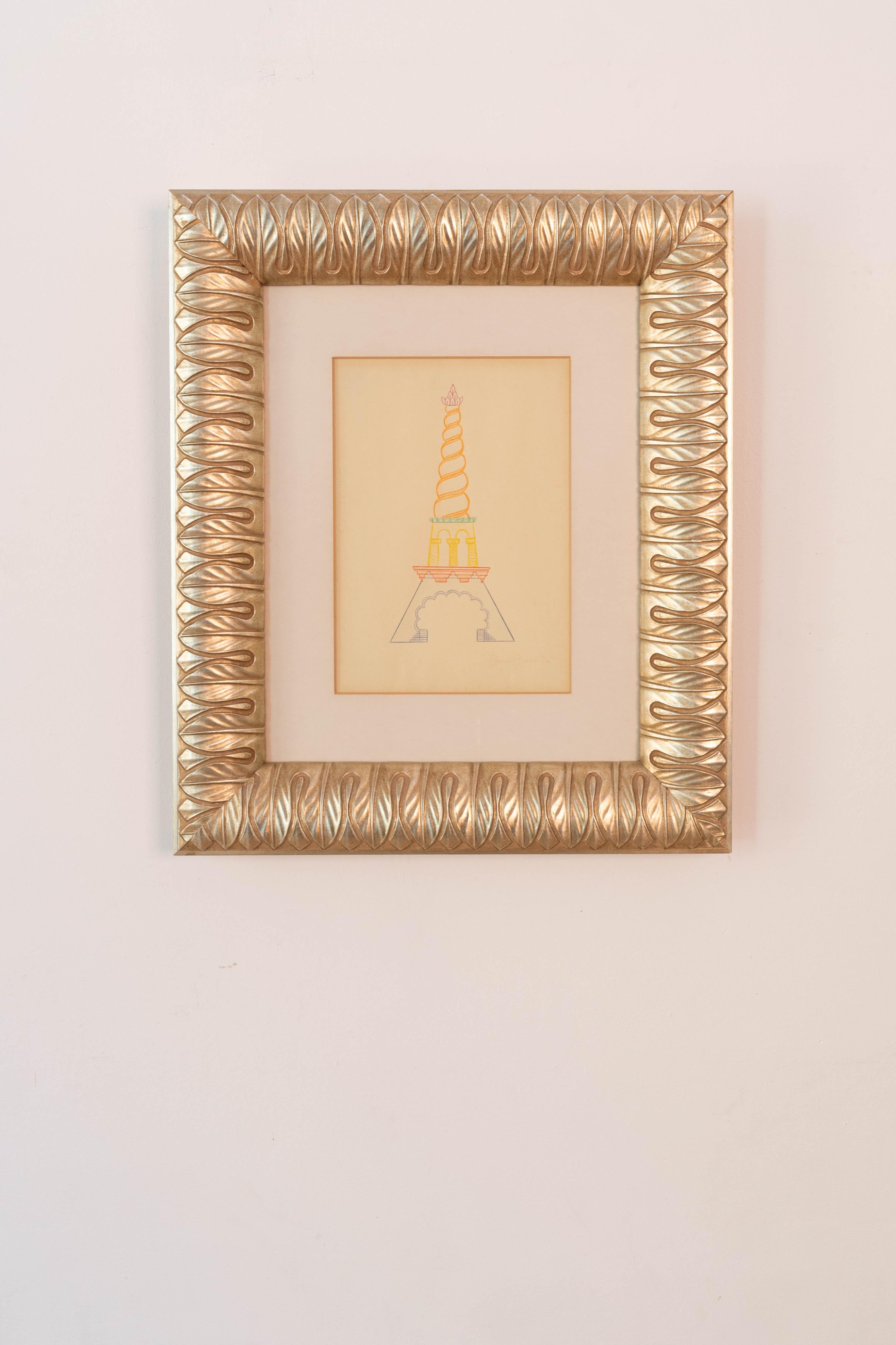 Disegno a matita su carta della colorata Torre Eiffel di Paloma Picasso (1972) 4