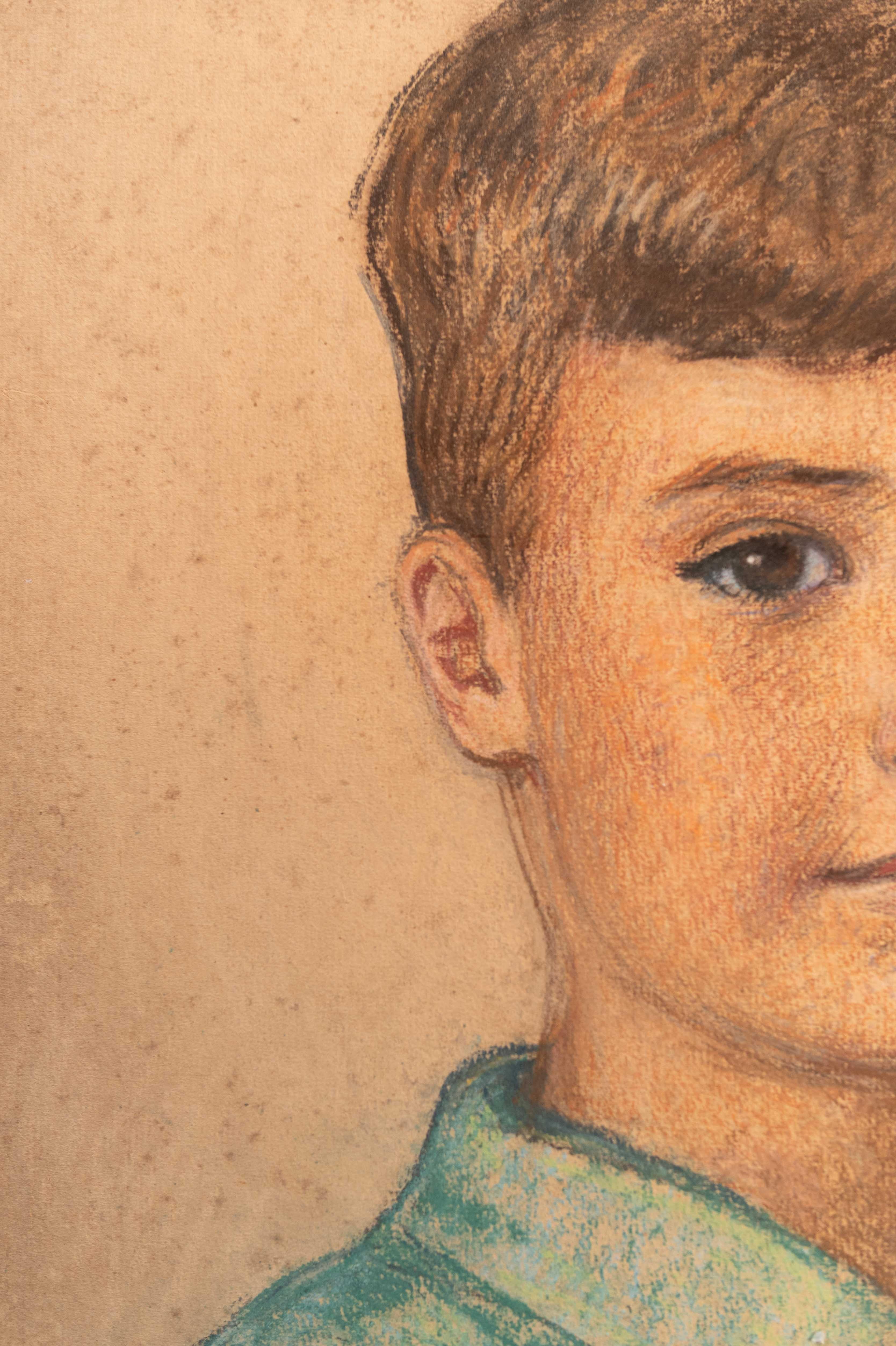Portrait pencil drawing of a Dutch young boy (1934) For Sale 1