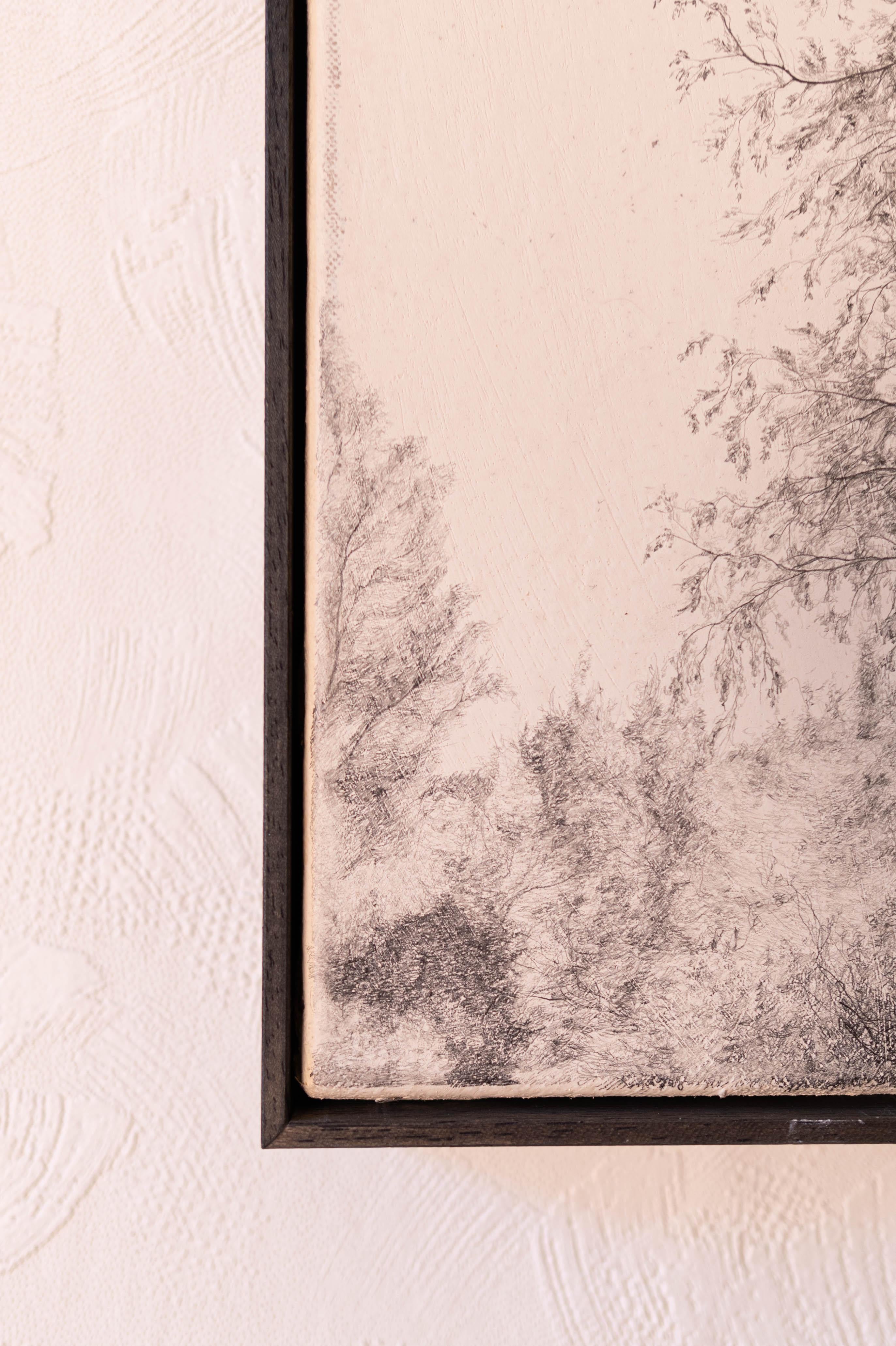 Pencil drawing on canvas of a birch tree For Sale 2