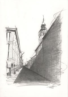 porticos and tower in an infinite play of light and shadows