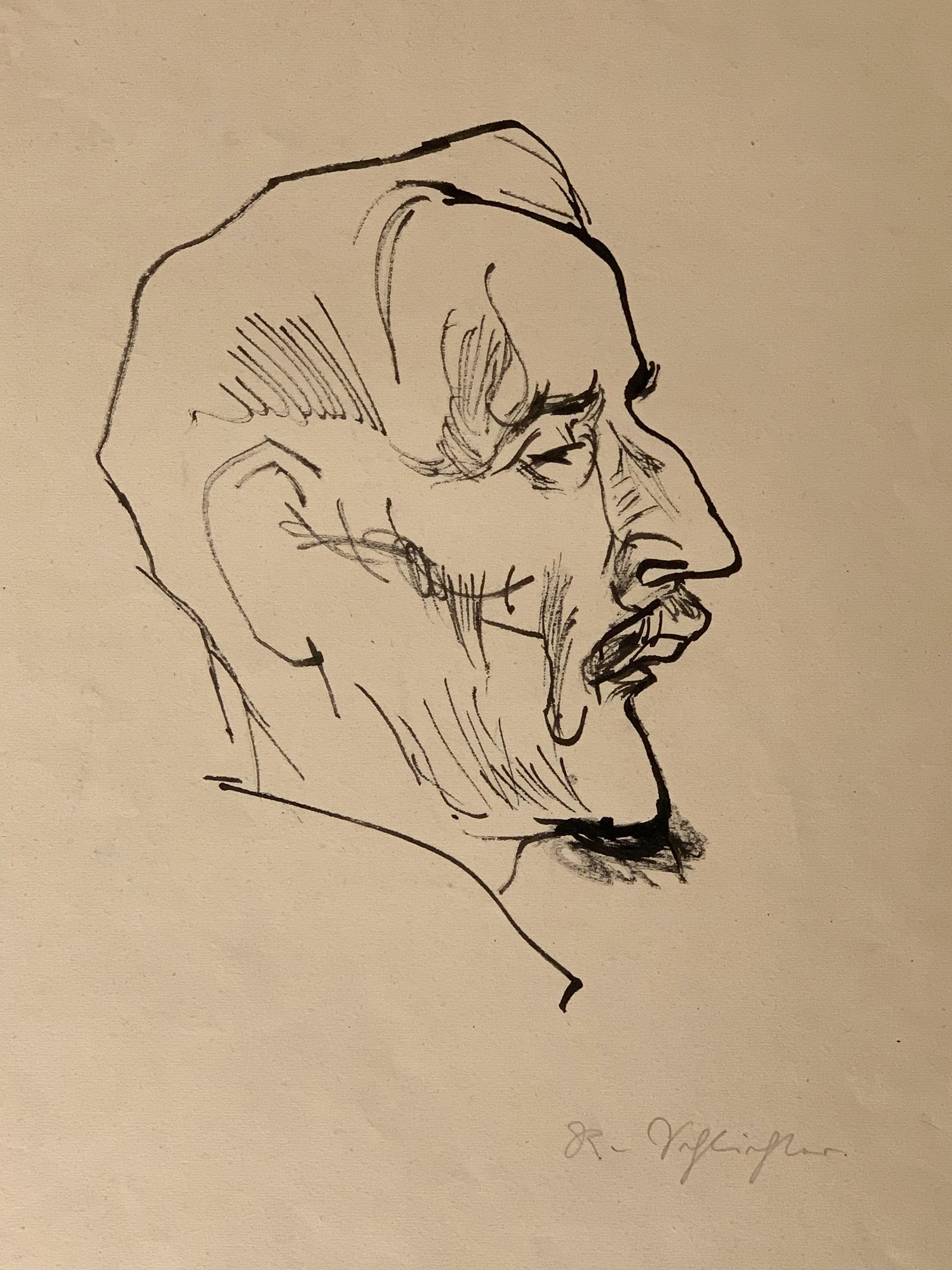 Porträt eines Mannes, Tinte auf beigem Papier, signiert