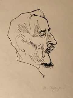Portrait of a man, ink on beige paper, signed