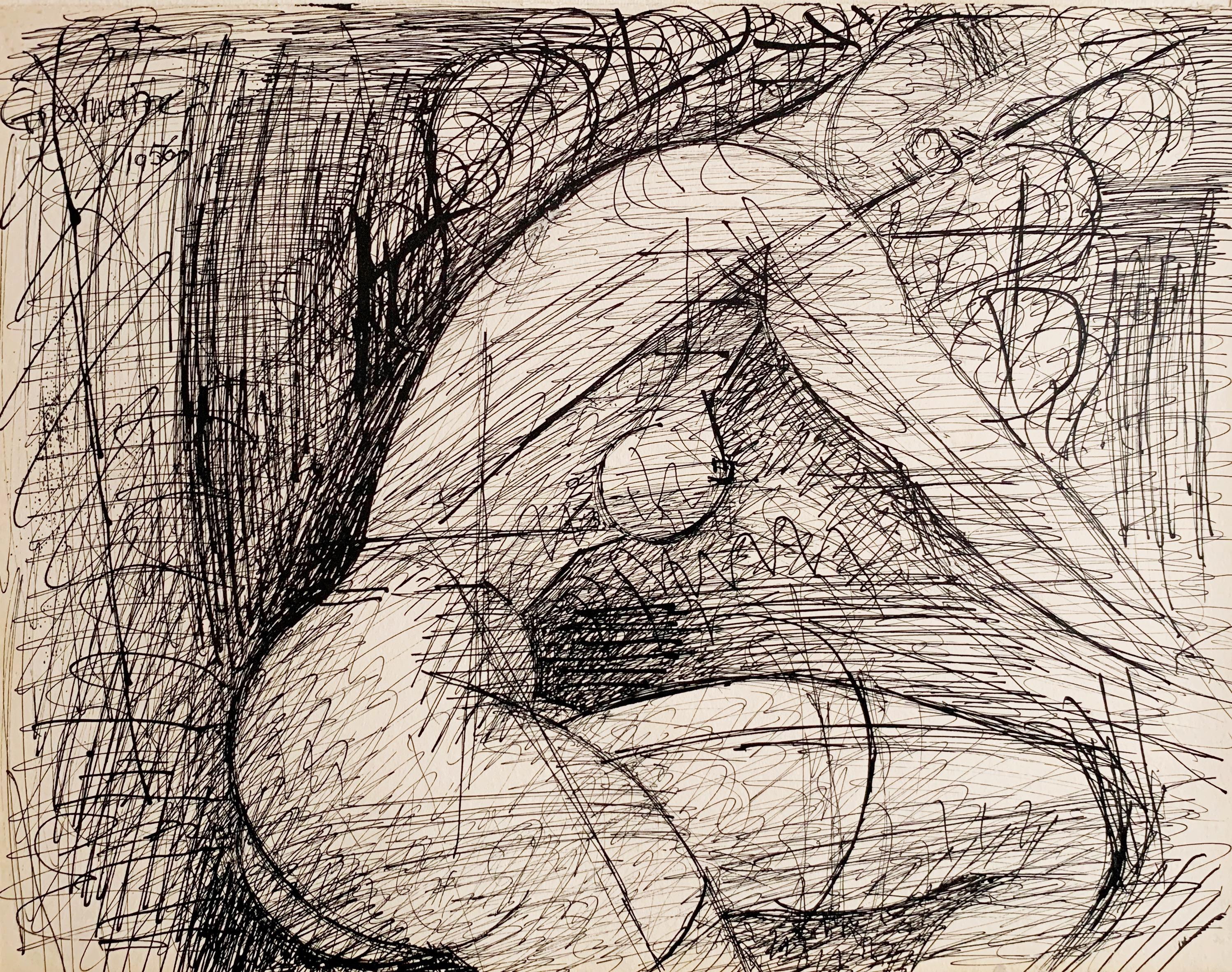 Marcel Gromaire Nude – Akt weiblicher Akt, 1956, Tinte auf Papier