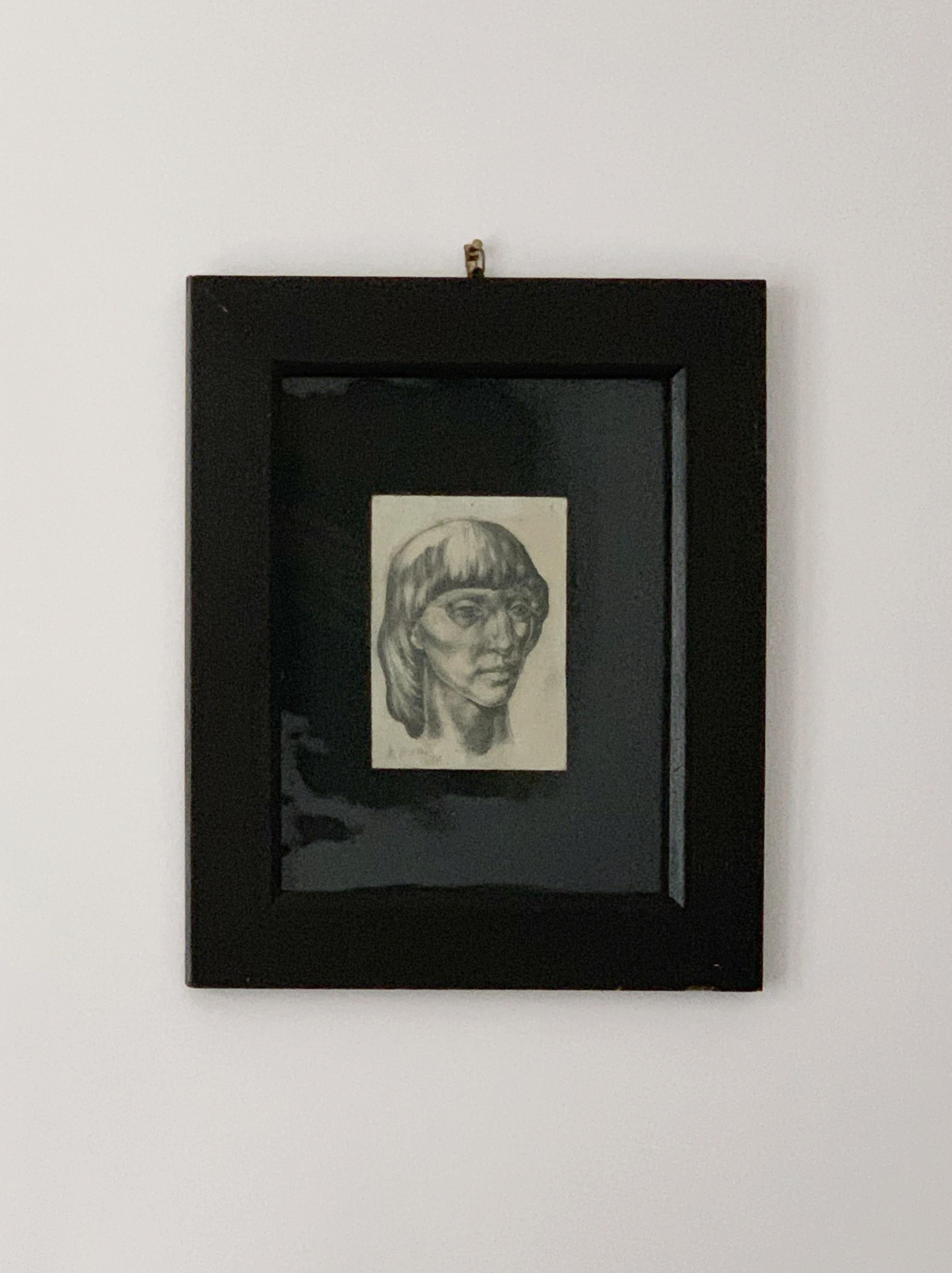 Marc Dautry Figurative Art - Portrait, woman's head, 1959, pencil on paper