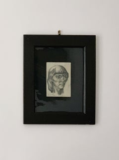 Vintage Portrait, woman's head, 1959, pencil on paper
