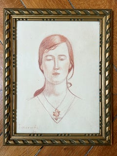 Antique Portrait of a woman, 1929, red chalk on paper