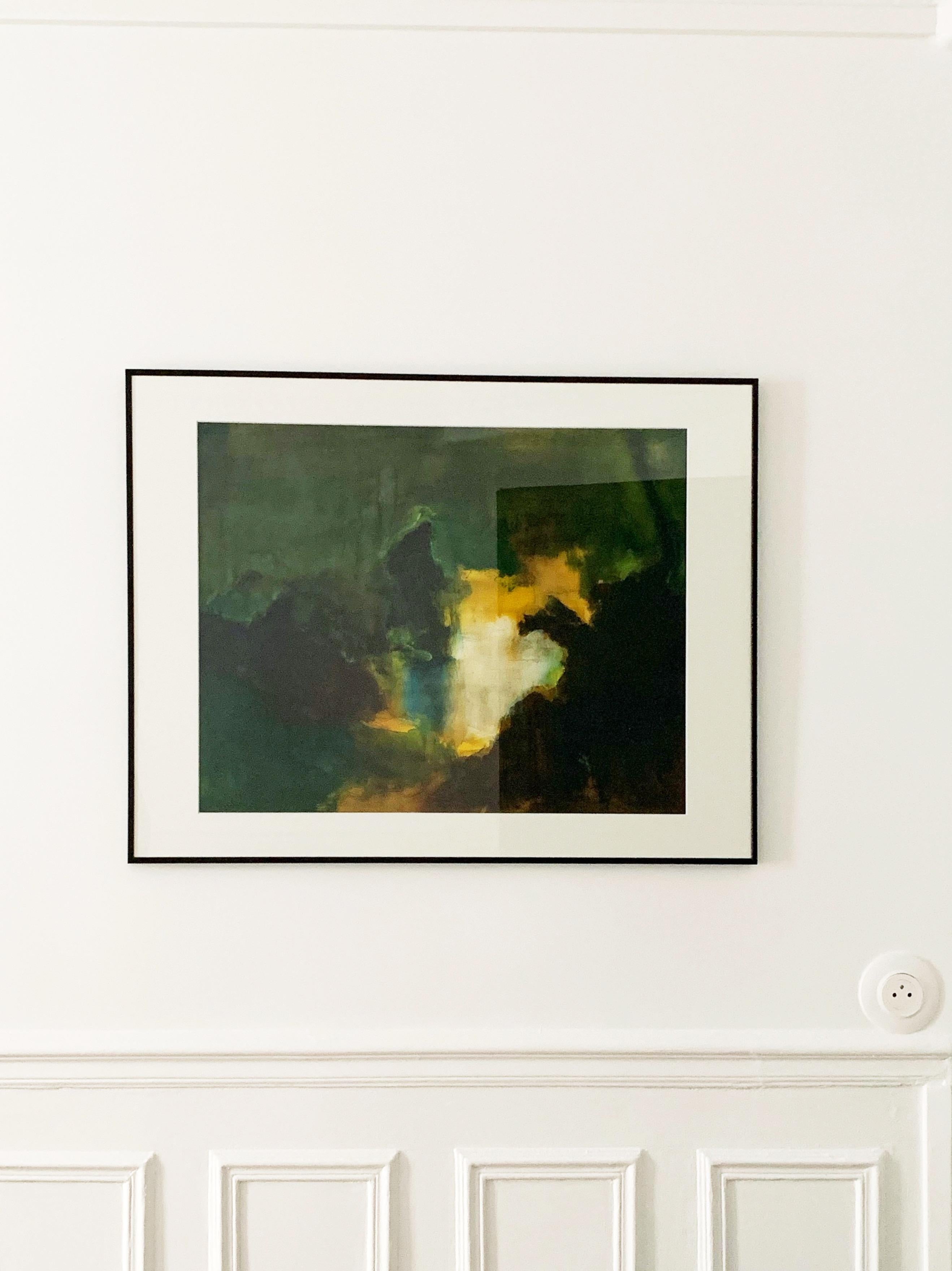 Abstract Painting Pierre Montheillet - Composition verte et jaune, aquarelle et gouache sur papier