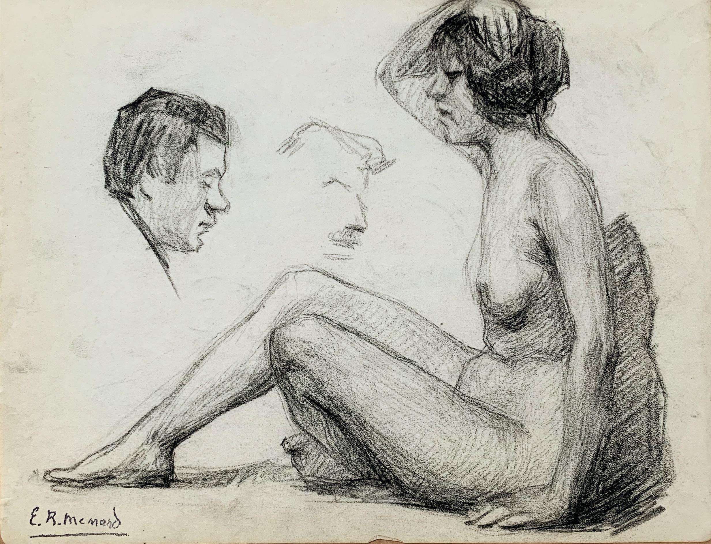Emile René MENARD (1862-1930) 
Étude d'un nu féminin et d'une tête masculine 
Fusain sur papier
Signé avec le cachet en bas à gauche
21 x 26.5 cm
Bon état, petit pli en bas au centre
Vendu sans cadre