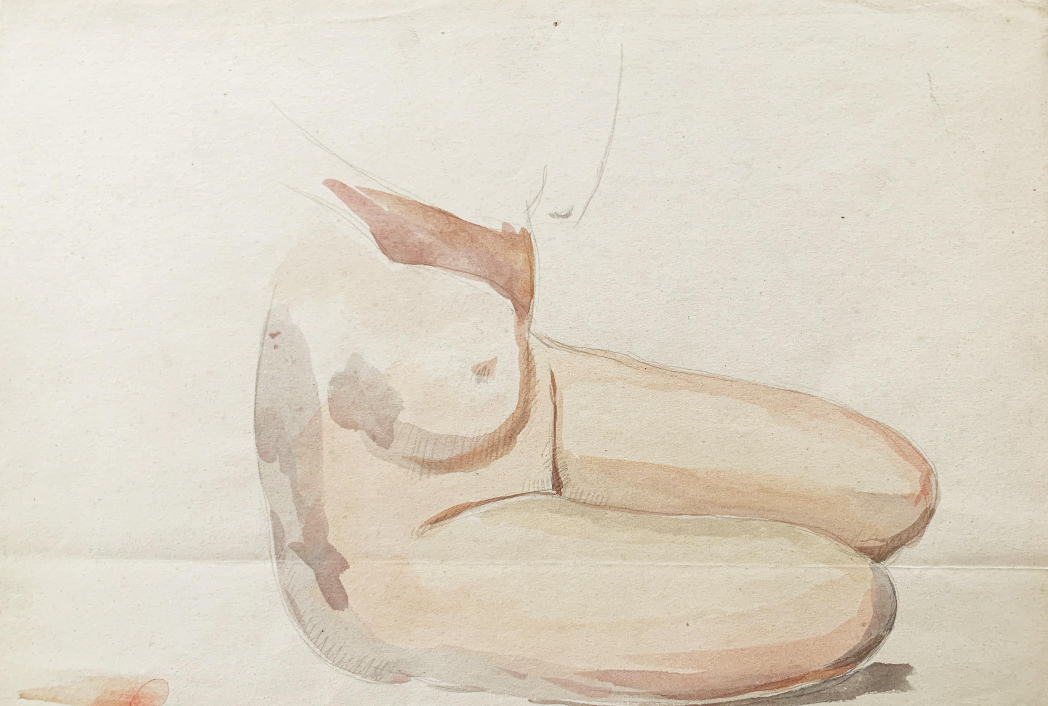Raphaël Delorme (1885-1962), Study of a female nude, watercolor and pencil 