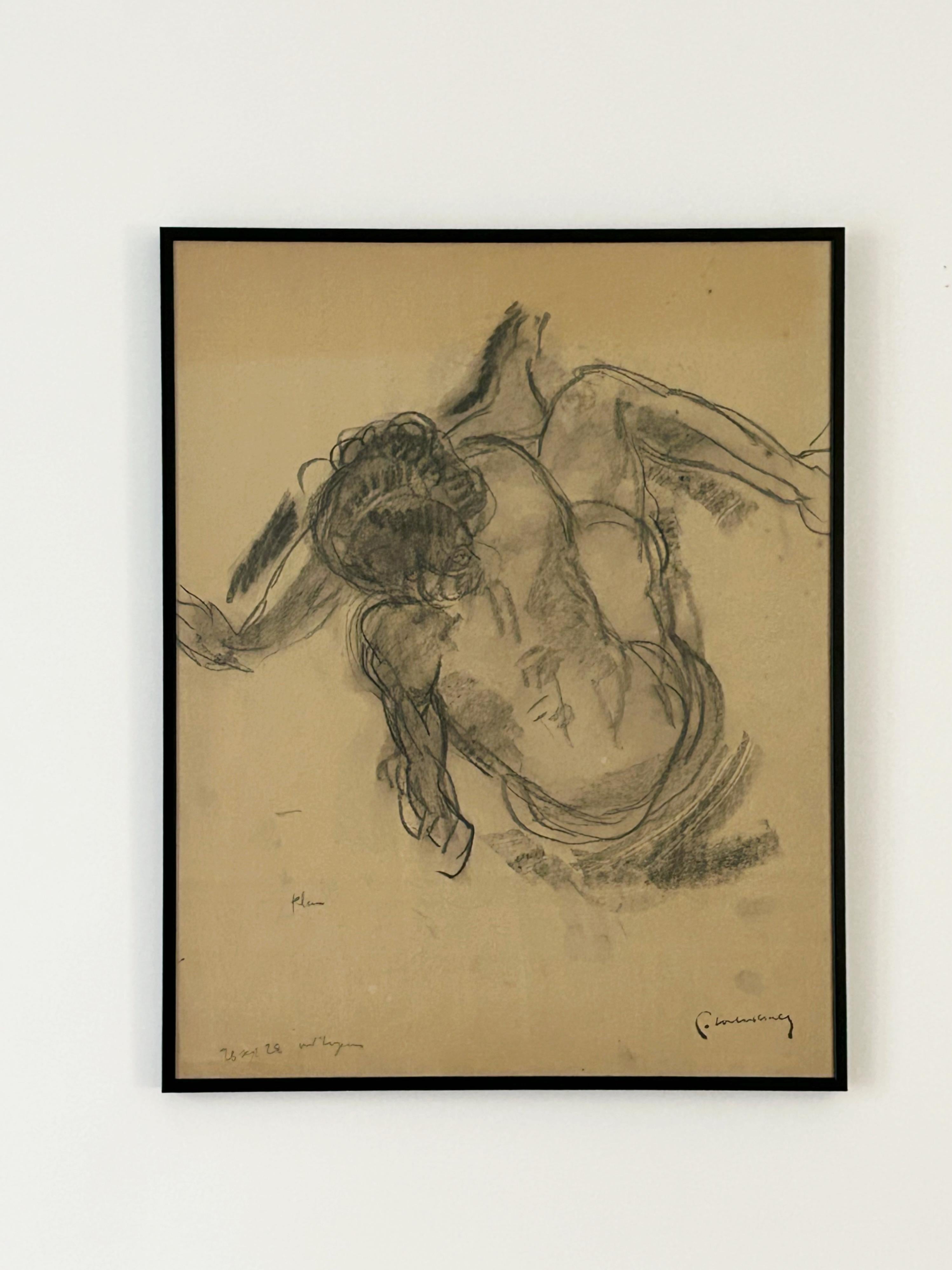 Pierre Combet-Descombes Figurative Art – Pierre COMBET-DESCOMBES (1885-1966), weiblicher Akt von hinten, 1928, Holzkohle
