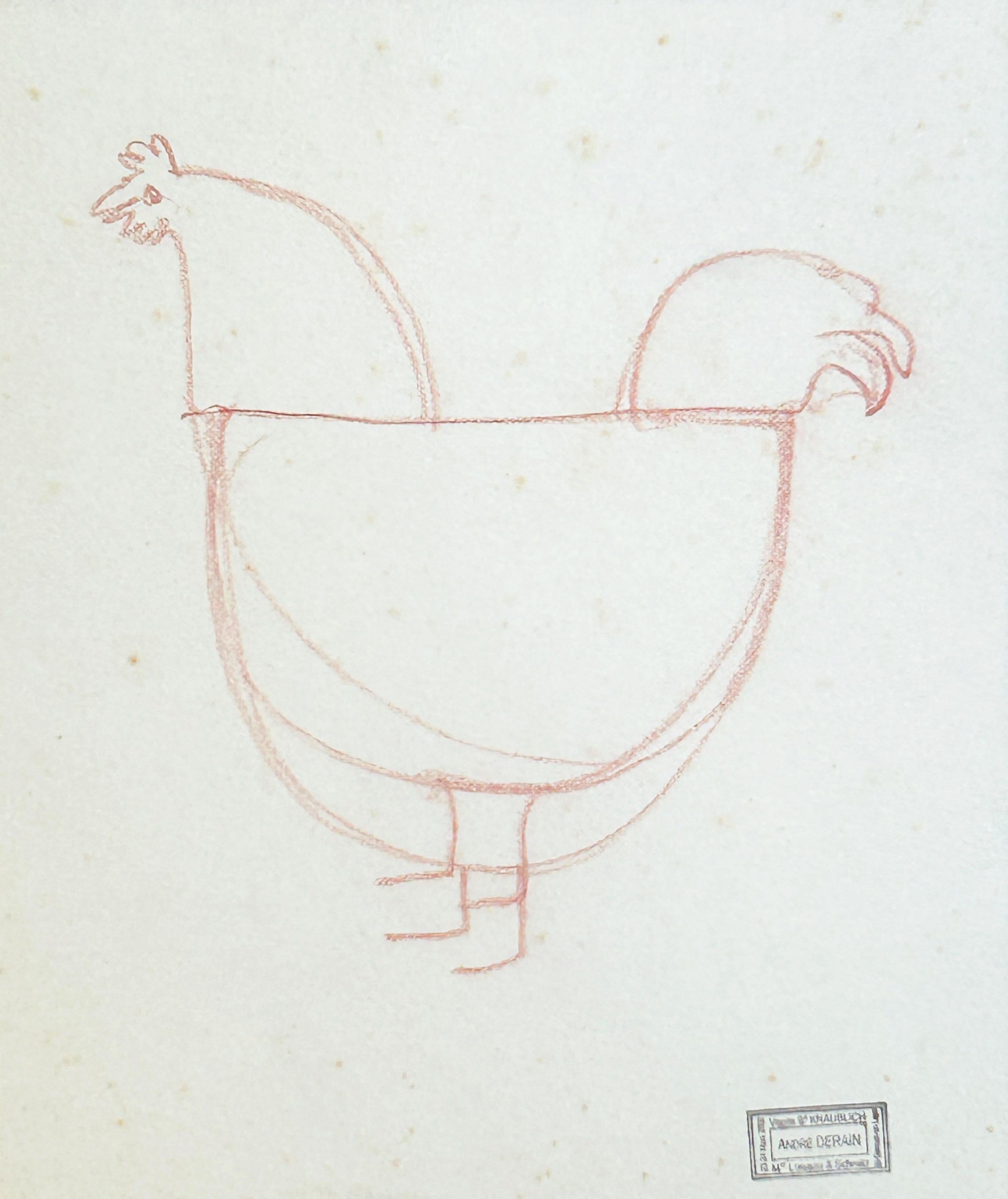 Animal Art de André Derain - Andre Derain, Estudio de una gallina, Tiza roja sobre papel
