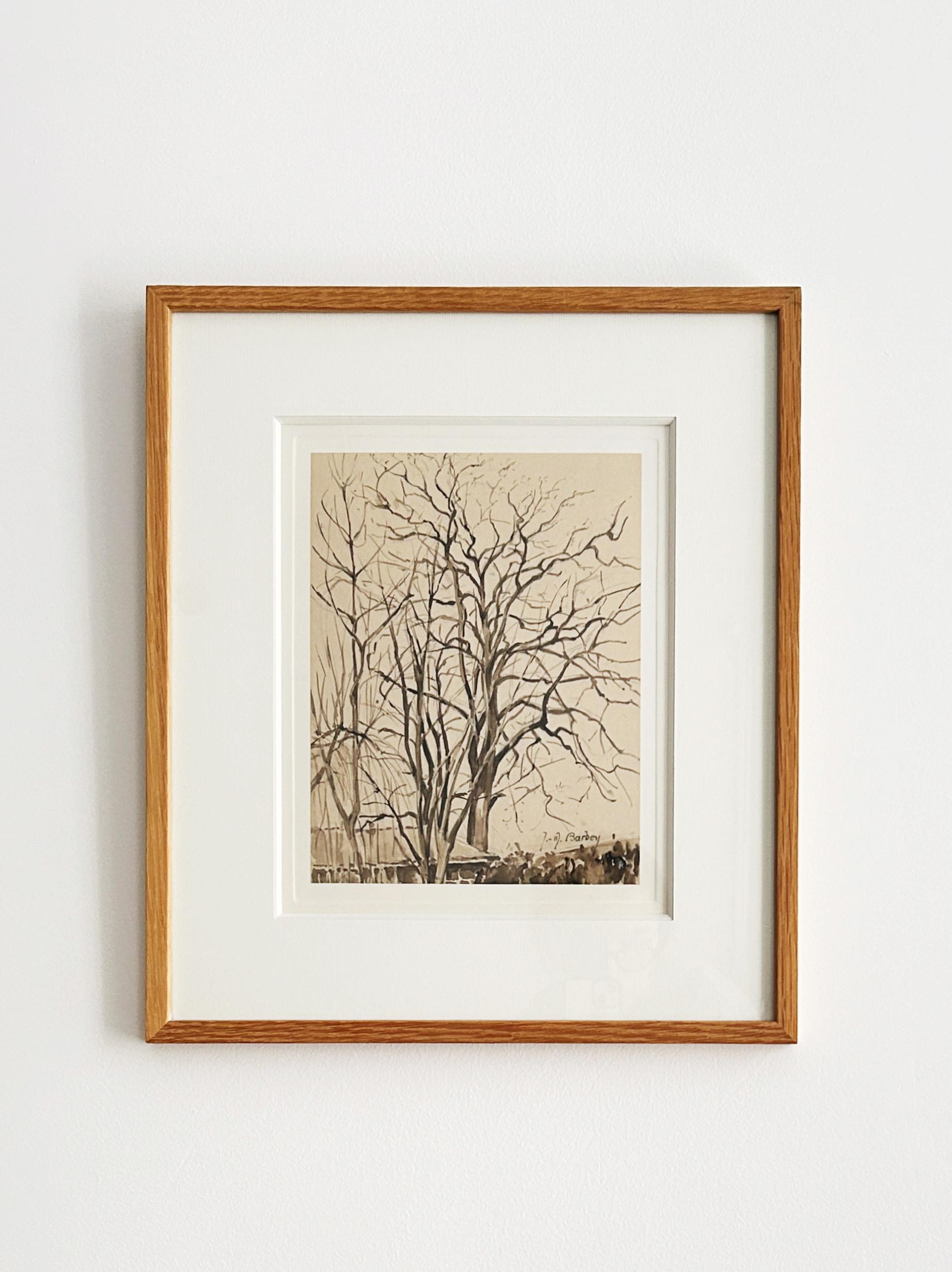 Jeanne-marie Barbey (1876-1960), Alberi in inverno, lavaggio a inchiostro marrone