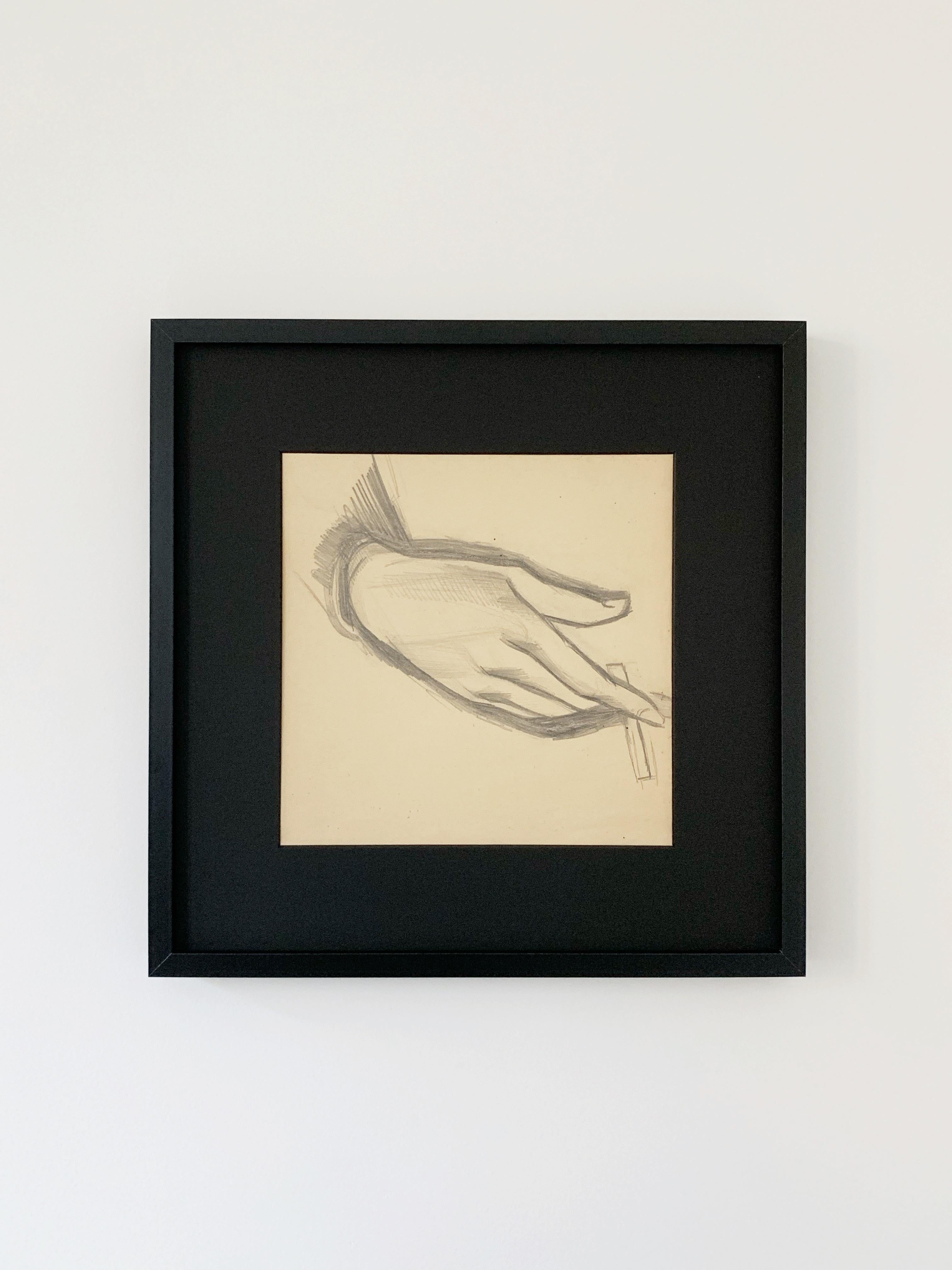 Study of a hand holding a cigarette, circa 1930, pencil on paper For Sale 2