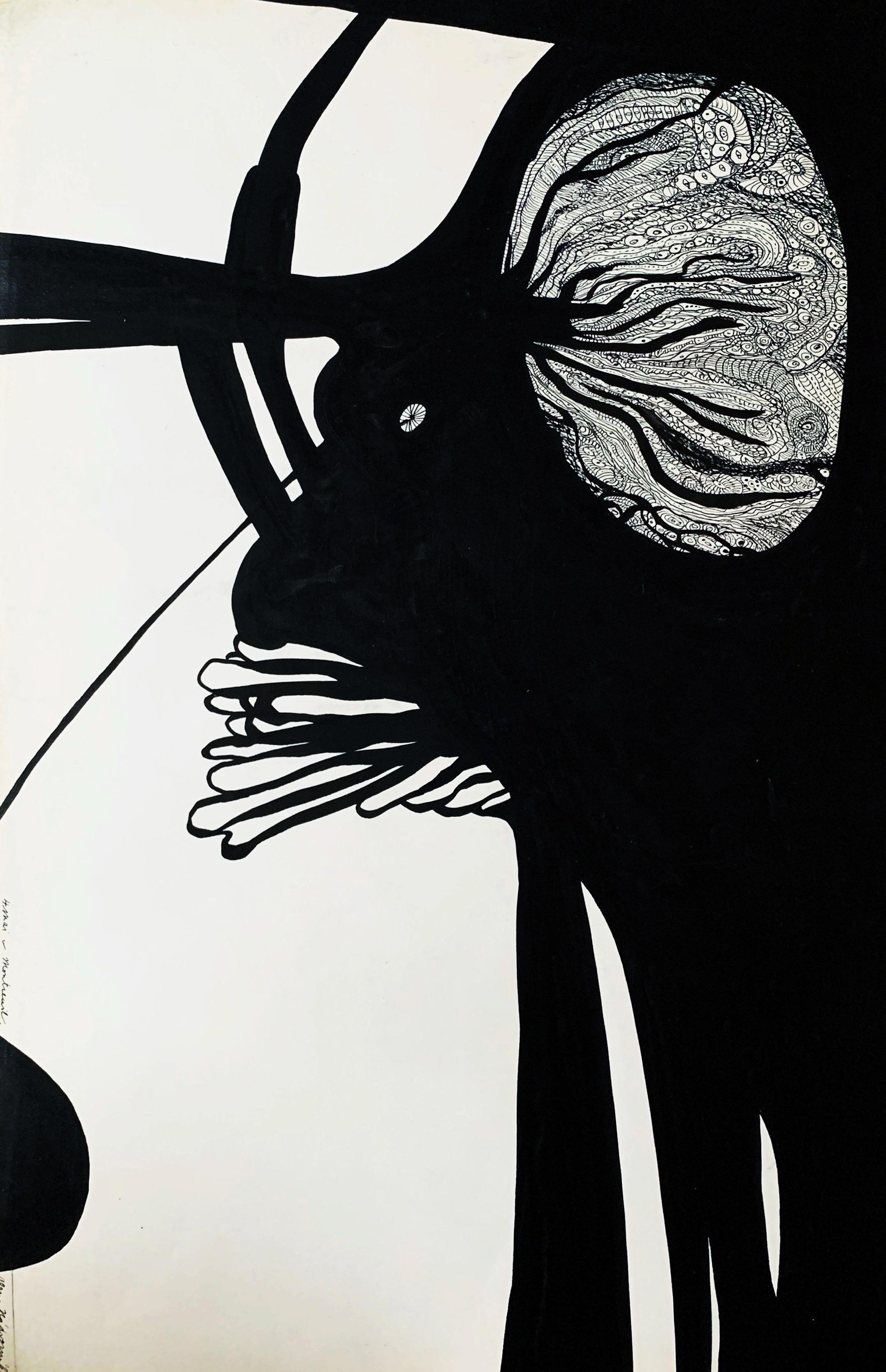 Alena Nadvonikova Figurative Painting - Zoomorphic composition, 1979, India ink on paper