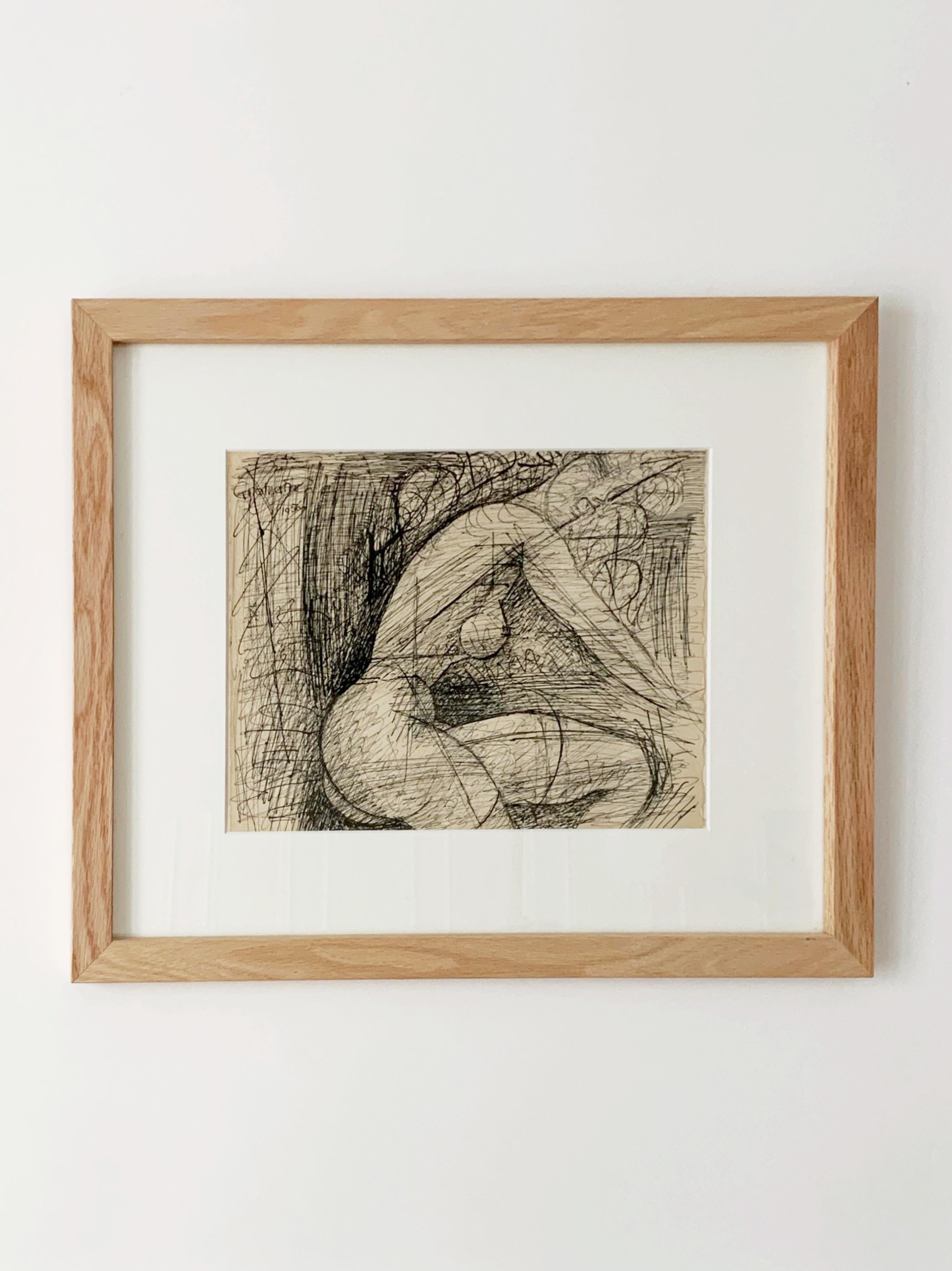Female nude, 1956, ink on paper - Art by Marcel Gromaire