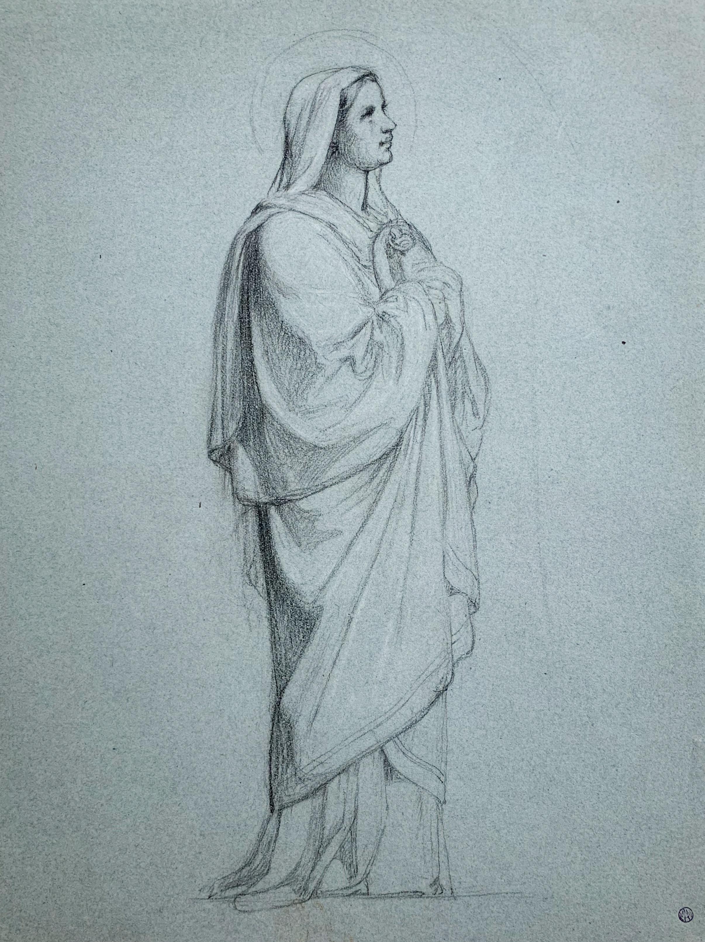 Studie eines Heiligen, um 1875-79, Vorbereitungszeichnung – Art von Jean Marie Melchior Doze