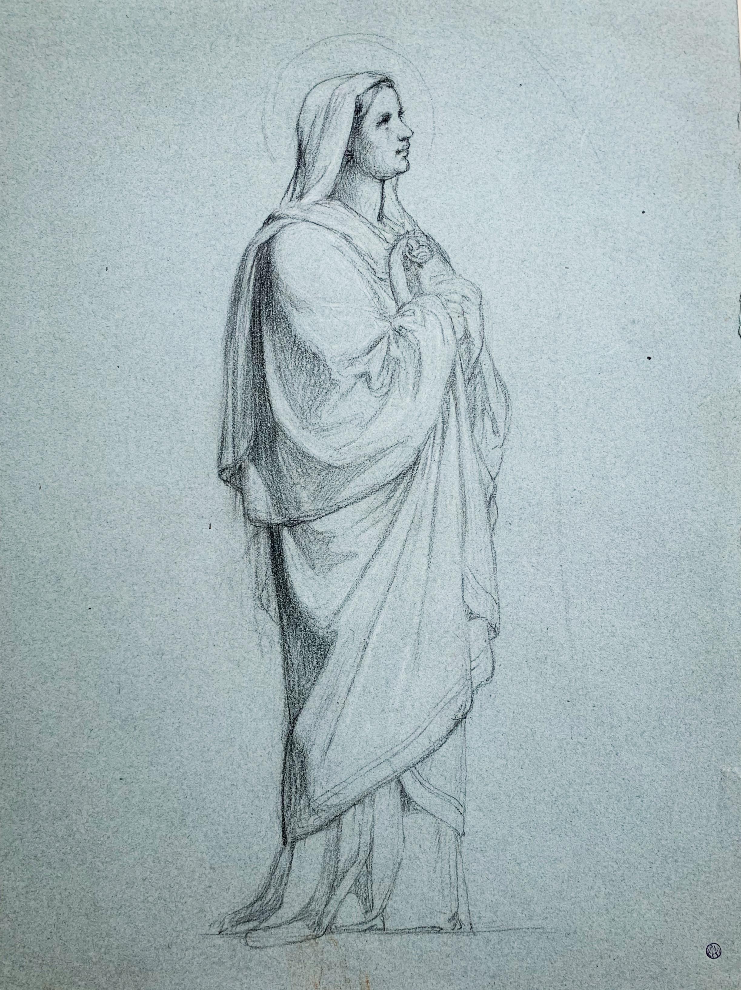 Jean Marie Melchior Doze Figurative Art - Study of a saint, circa 1875-79, Preparatory drawing