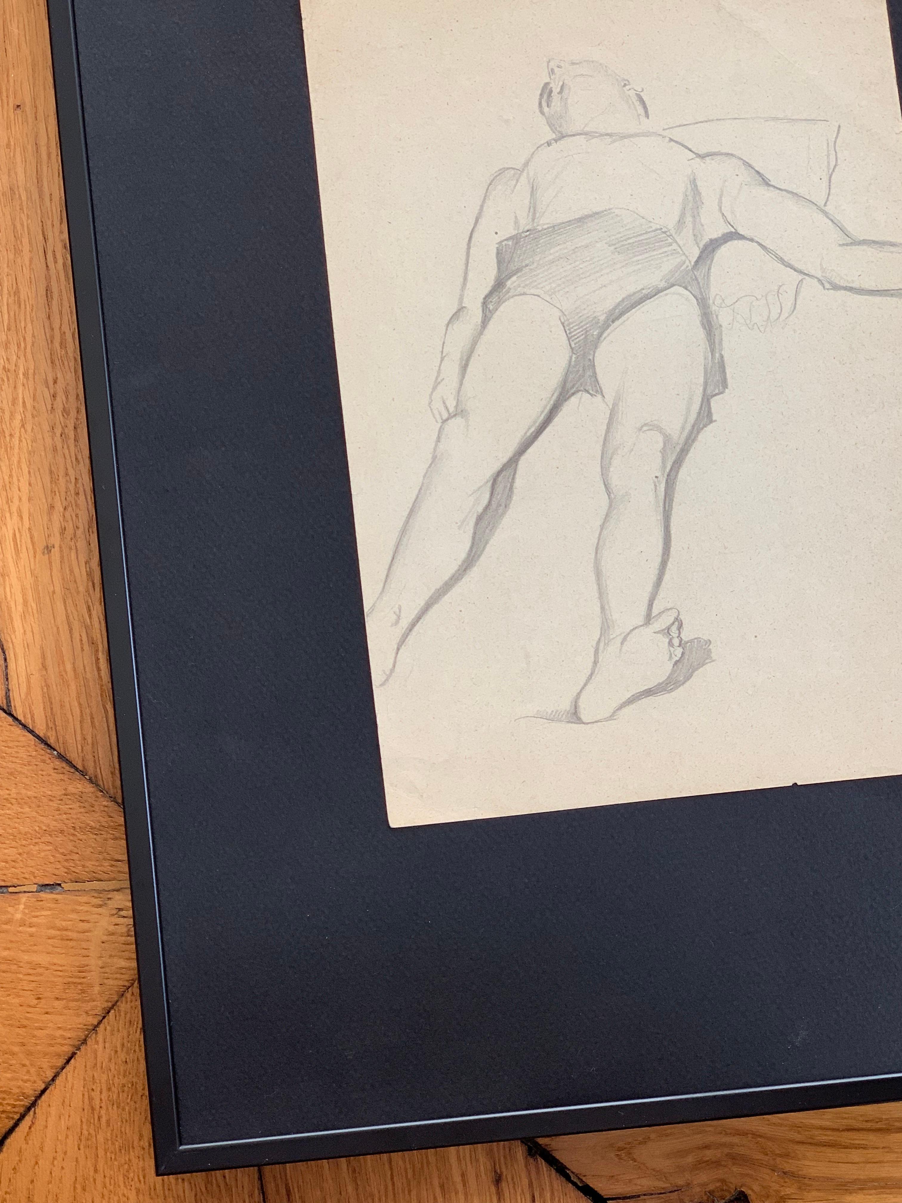 Raymonde Heudebert, Study of a sleeping Man, Pencil on paper, circa 1930 For Sale 2