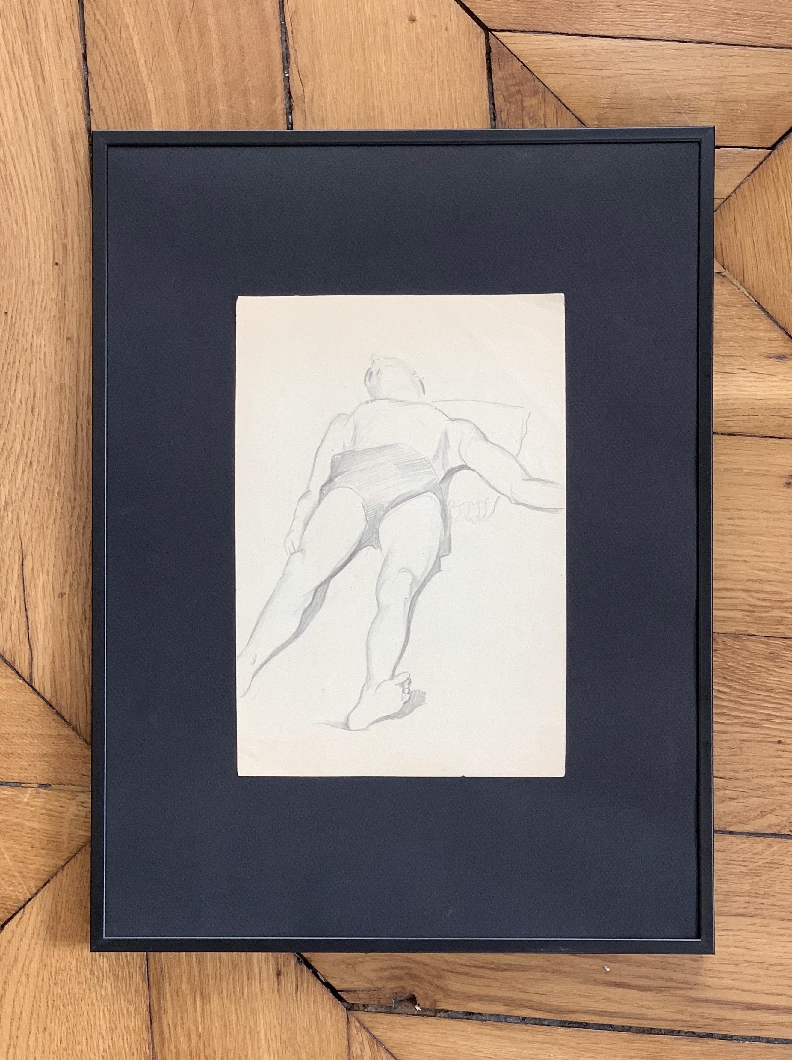 Raymonde Heudebert, Study of a sleeping Man, Pencil on paper, circa 1930 For Sale 1