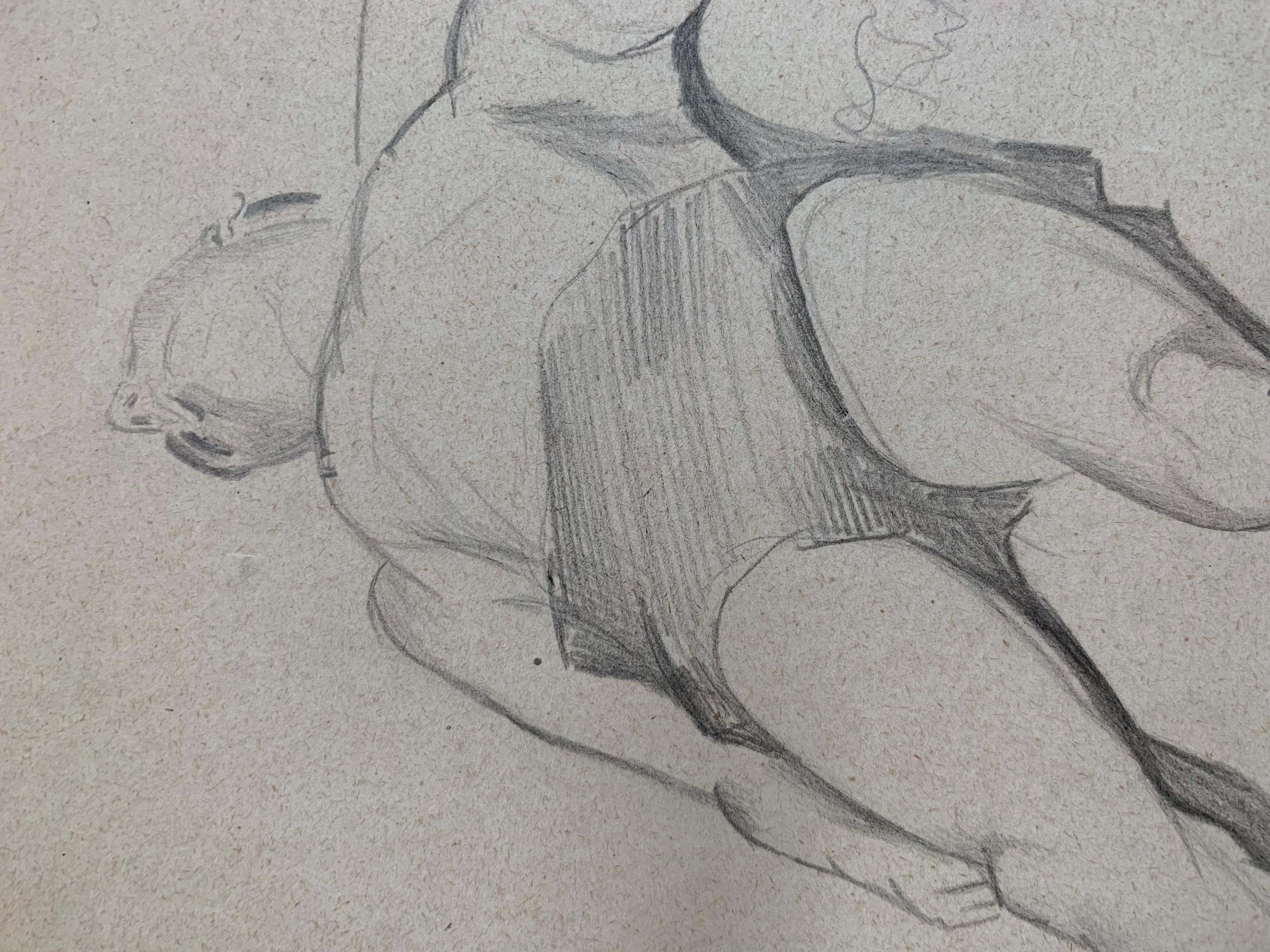 Raymonde Heudebert, Study of a sleeping Man, Pencil on paper, circa 1930 For Sale 4