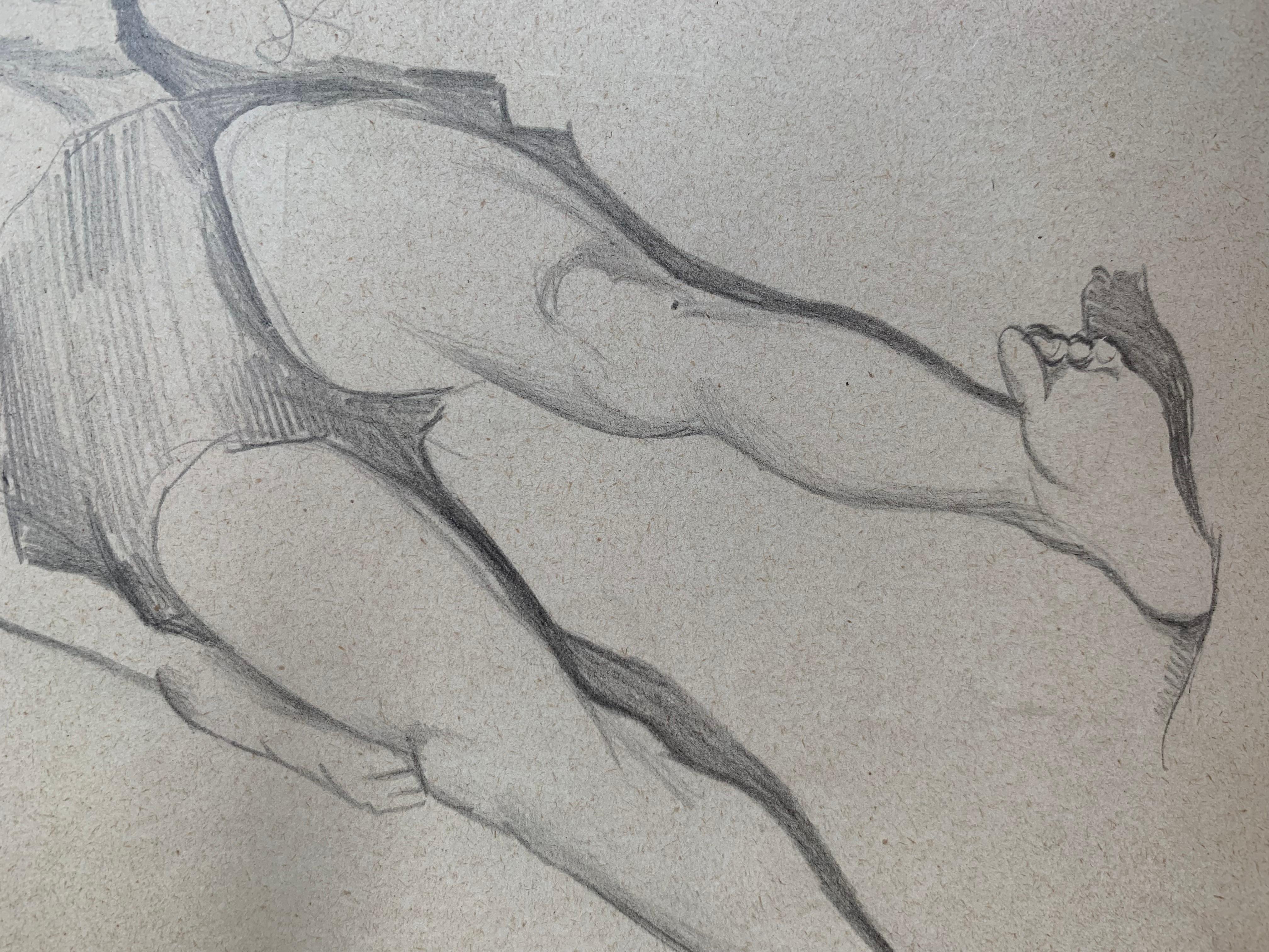 Raymonde Heudebert, Study of a sleeping Man, Pencil on paper, circa 1930 For Sale 3