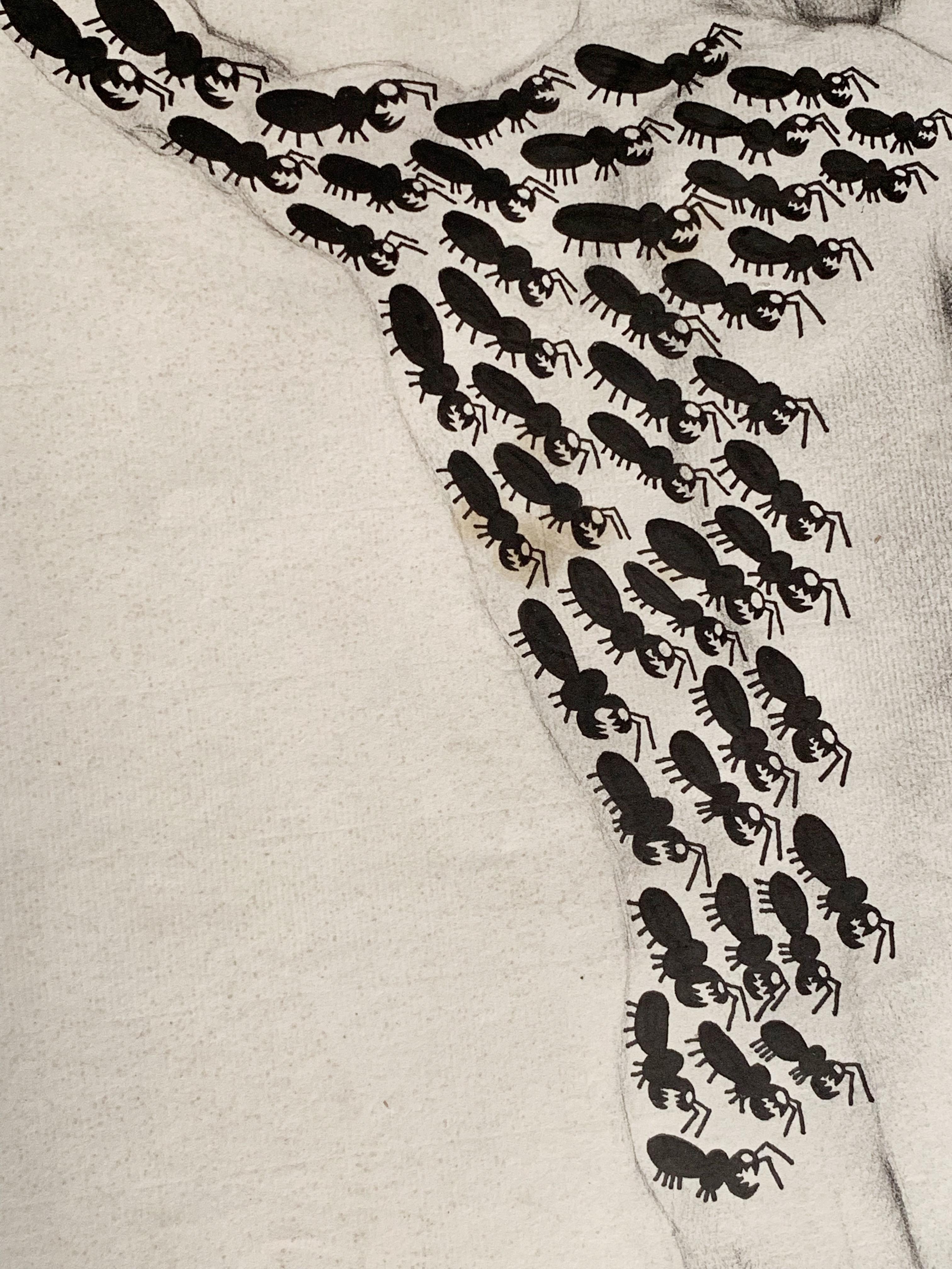 Michel Boudin (né en 1944)
L'Homme qui ne se doute de rien, 1999
India ink on old pencil drawing on paper dated 
