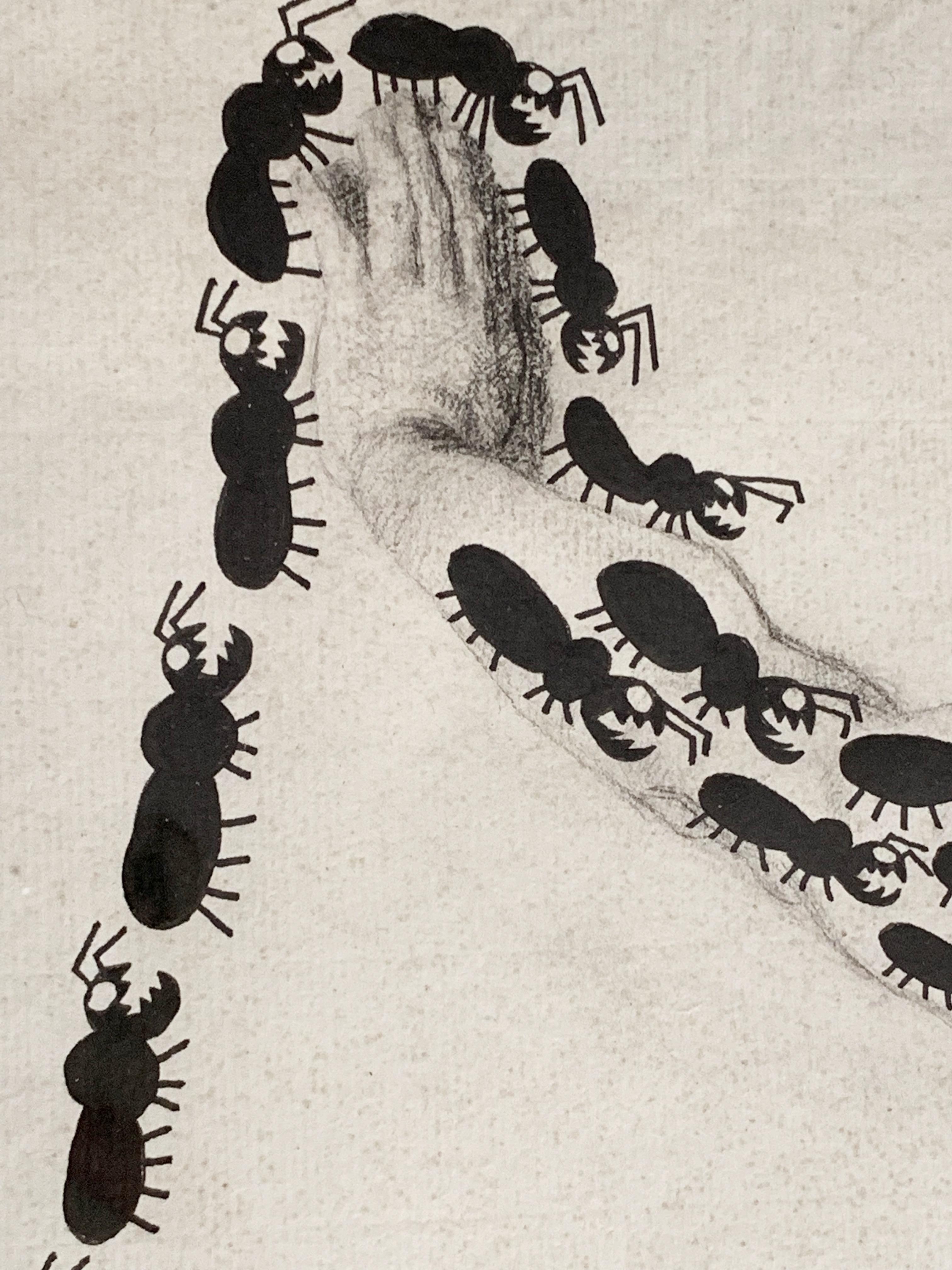 Michel Boudin (né en 1944)
L'Homme qui ne se doute de rien, 1999
Encre de Chine sur ancien dessin au crayon sur papier daté 