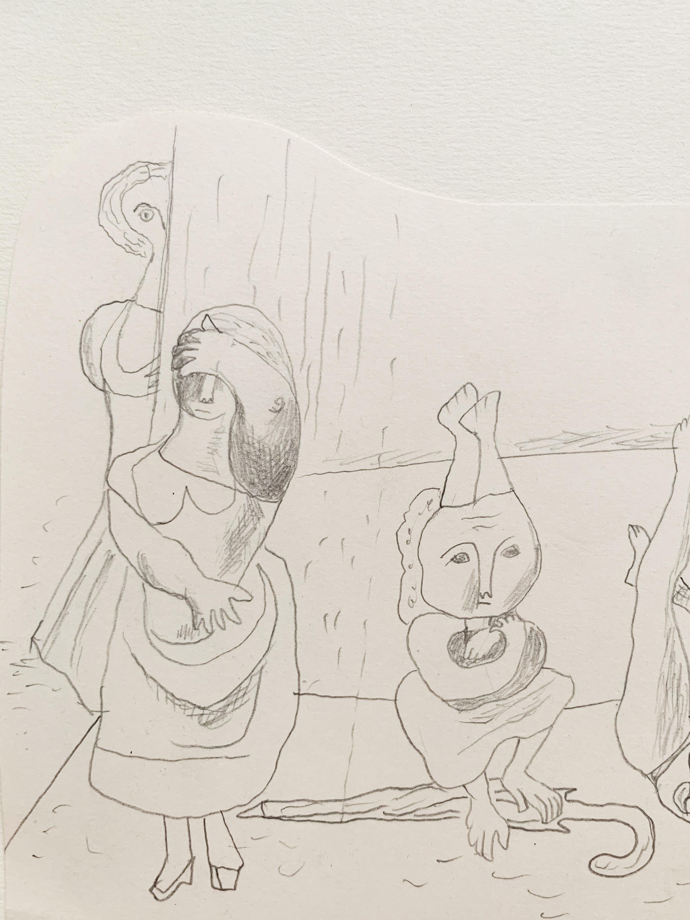 Composición surrealista, hacia 1935, lápiz sobre papel - Art Surrealista de Mathieu Rosianu