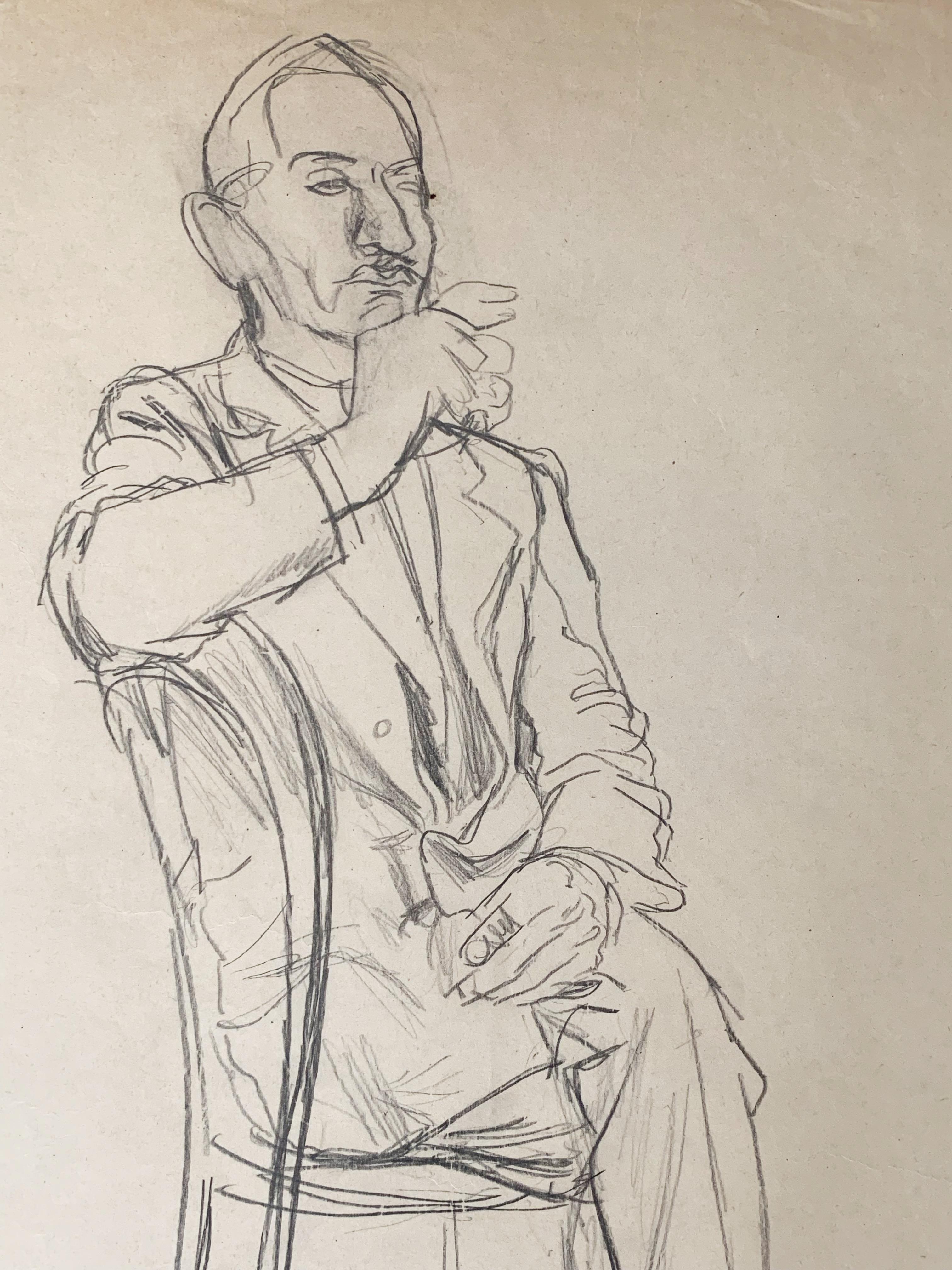 Rudolf Schlichter (1890-1955)
Mann sitzend mit einer Zigarette
Schwarzer Stein auf Papier
Signiert 