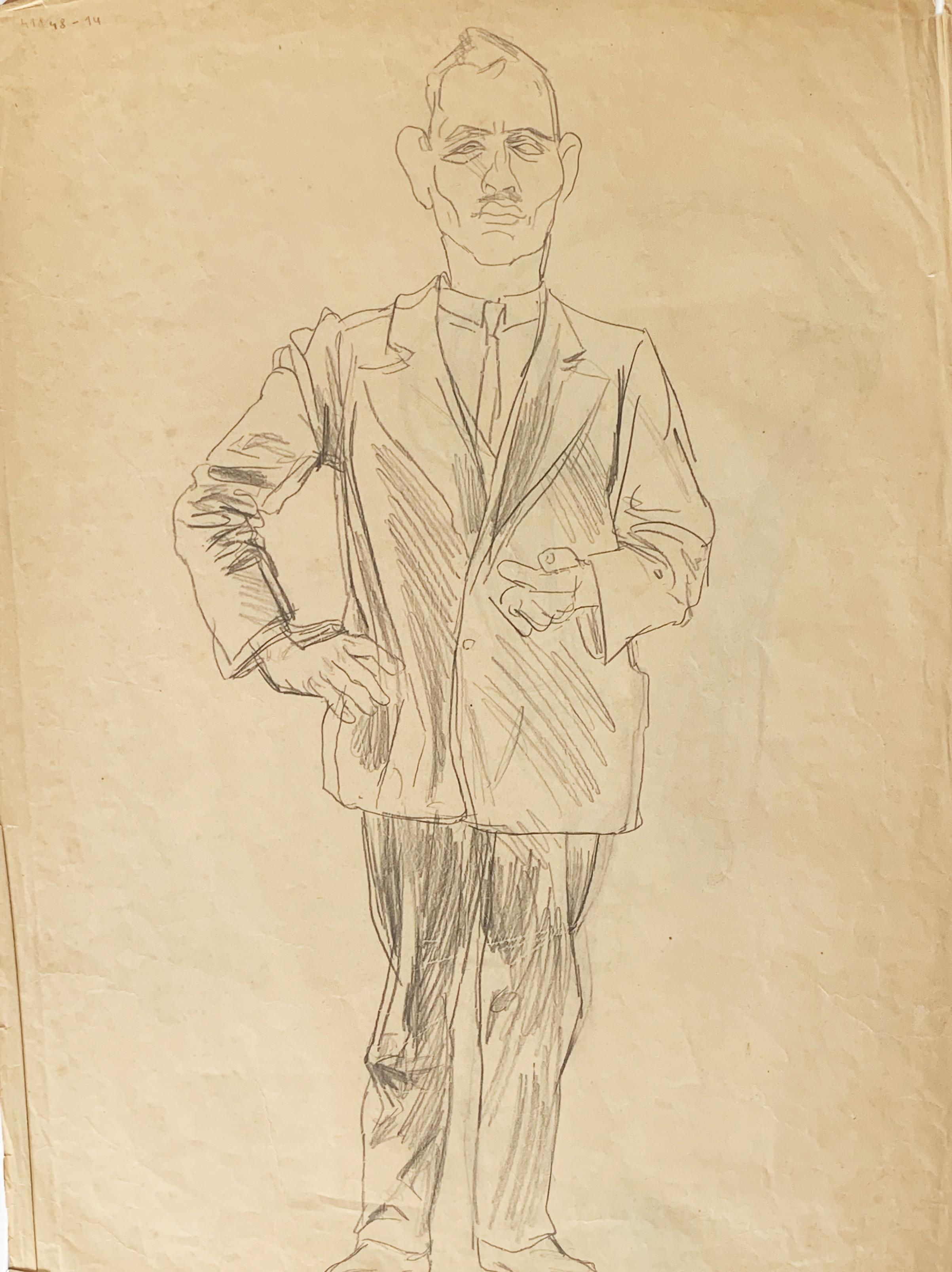 Rudolf Schlichter  Portrait - Man, pencil on paper, signed