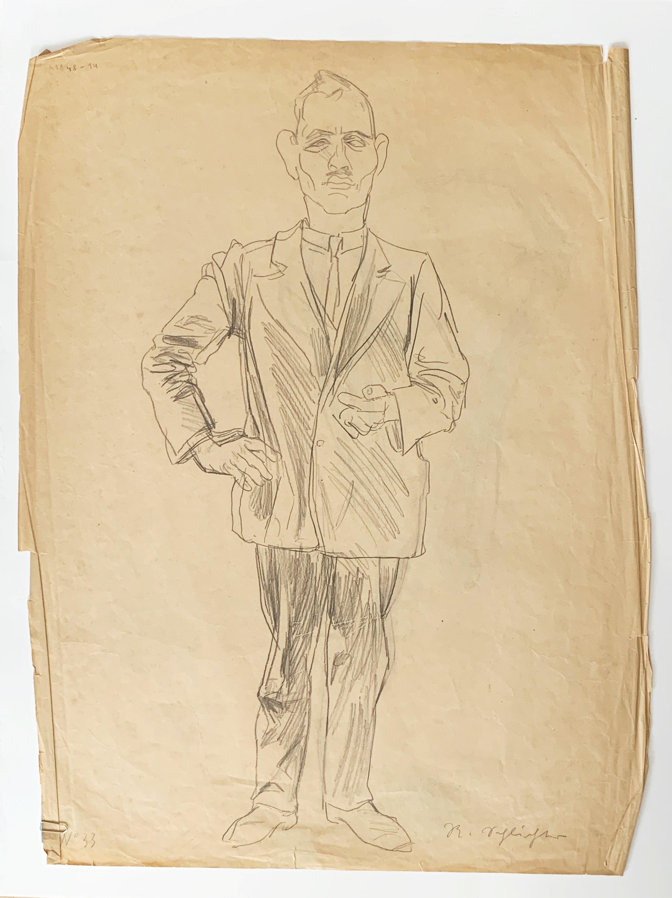 Man, pencil on paper, signed - Art by Rudolf Schlichter 